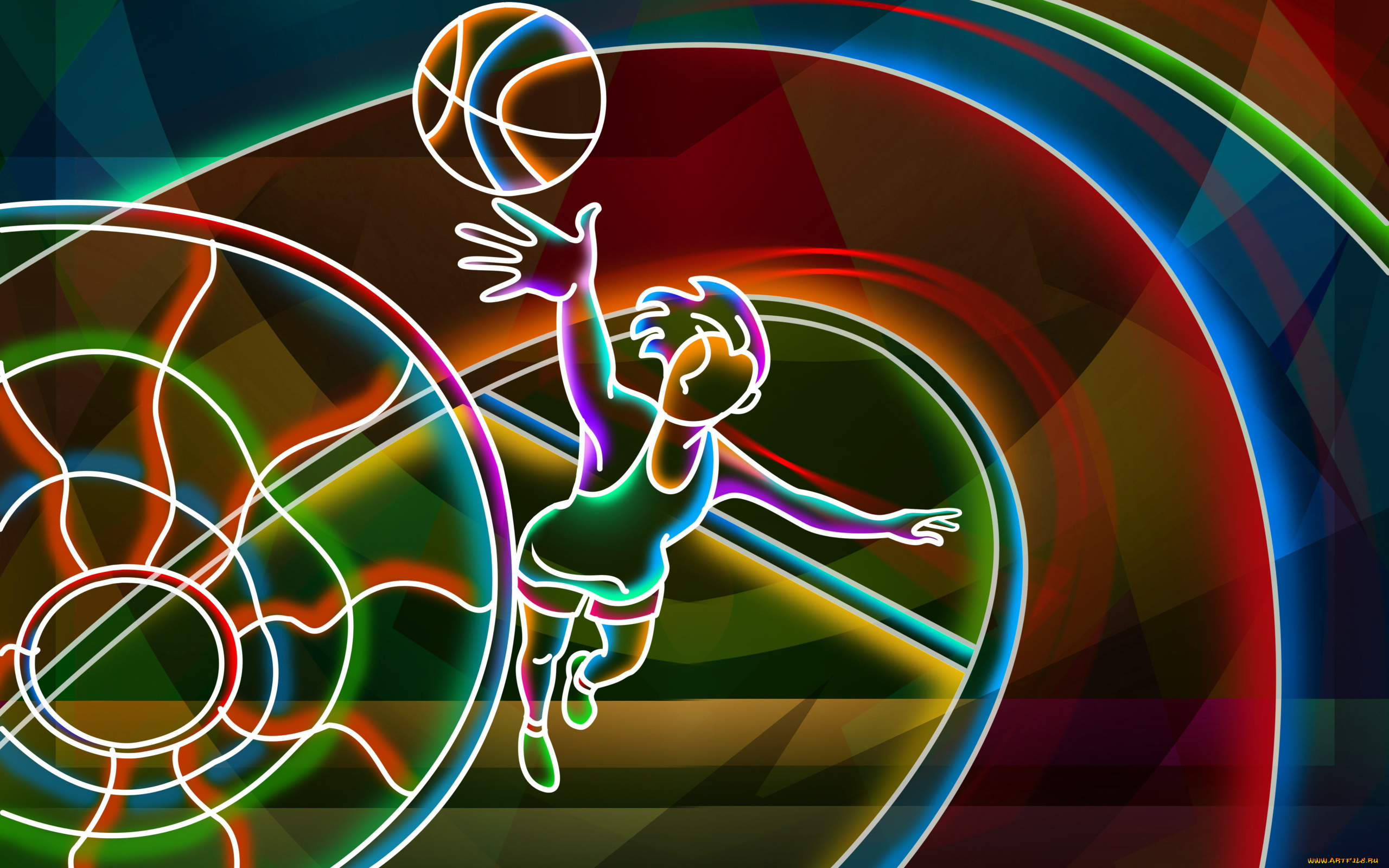 basketball, player, спорт, 3d, рисованные, мяч, полосы, корзина, прыжок, баскетболист, баскетбол
