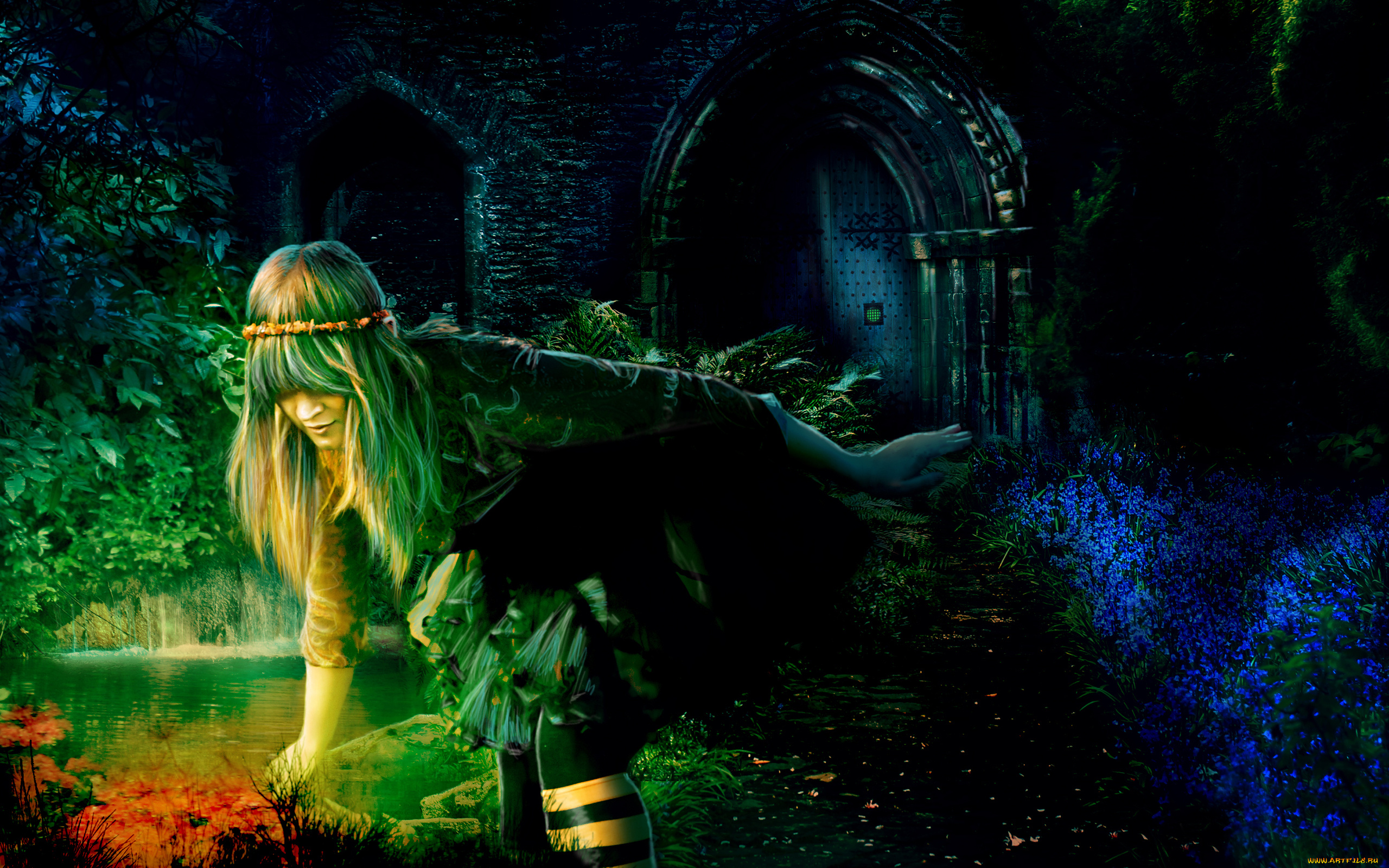 фэнтези, девушки, цветы, венок