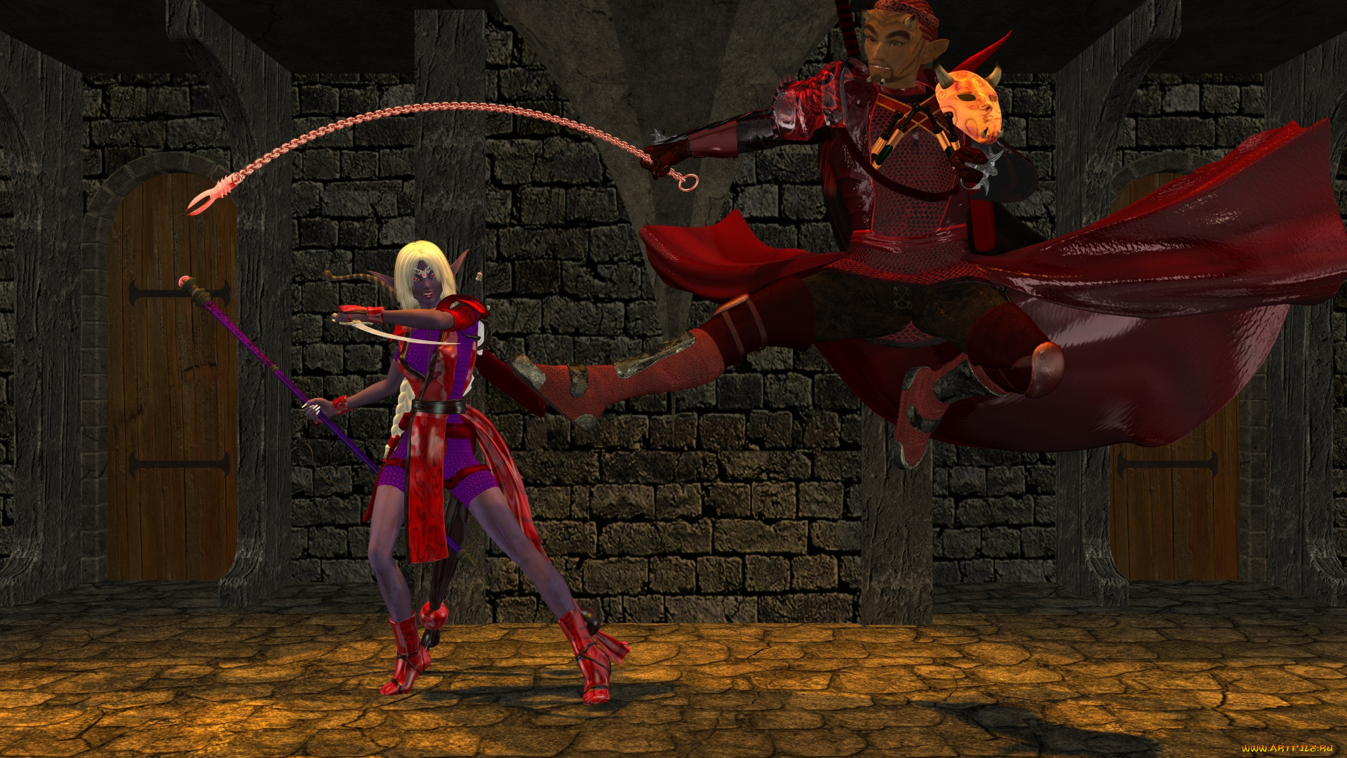 3д, графика, эльфы, , elves, драка, взгляд, оружие, эльфы