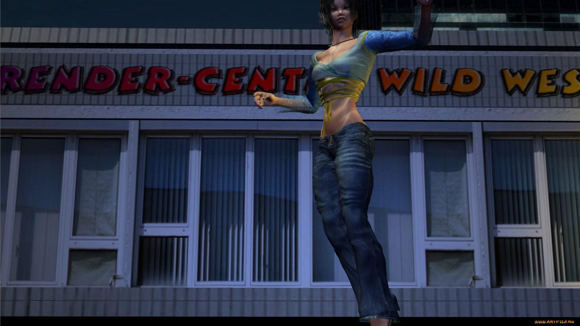 3д, графика, фантазия, , fantasy, полет, дом, фон, взгляд, девушка