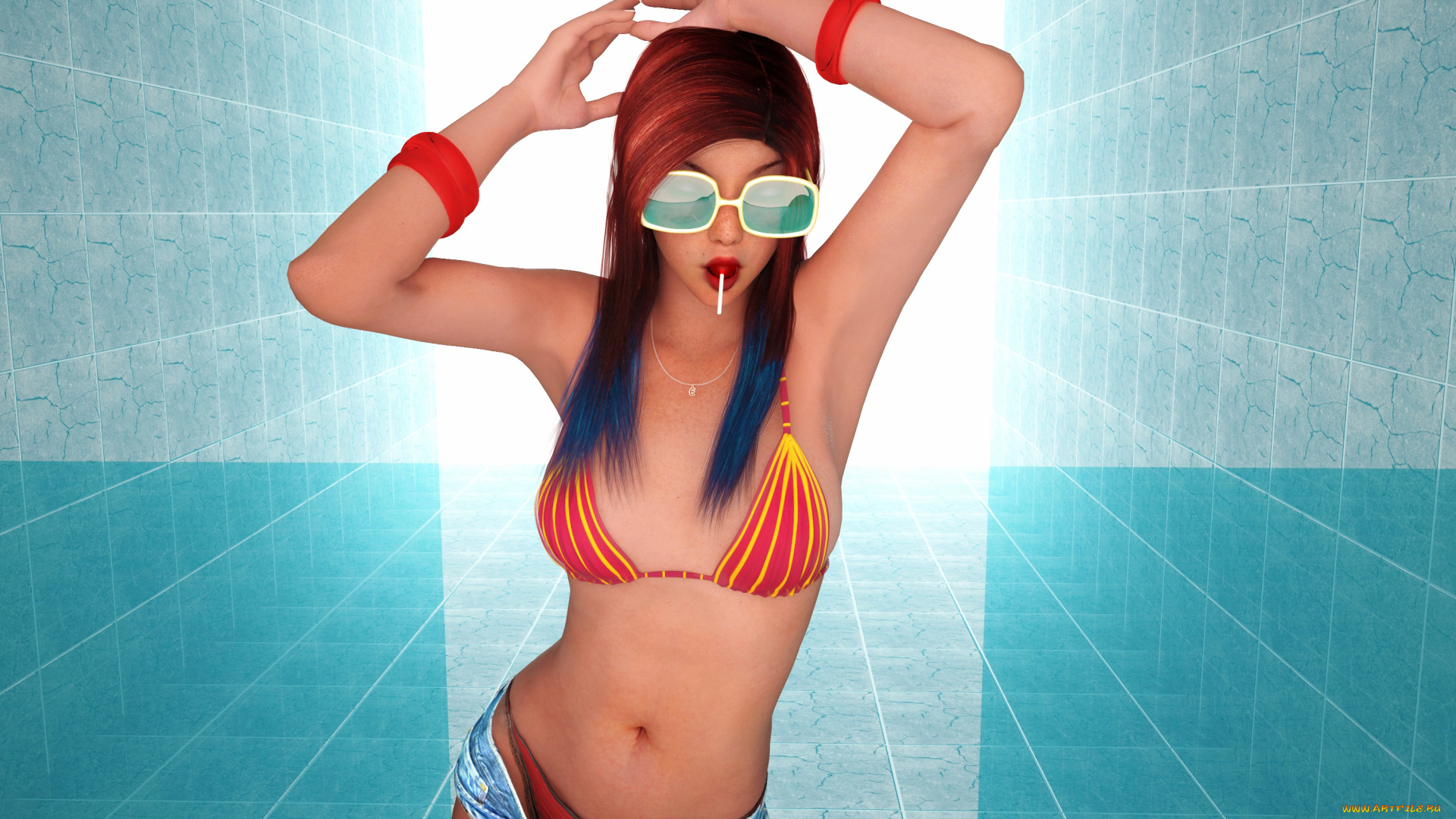 3д, графика, люди, , people, конфета, очки, фон, взгляд, девушка