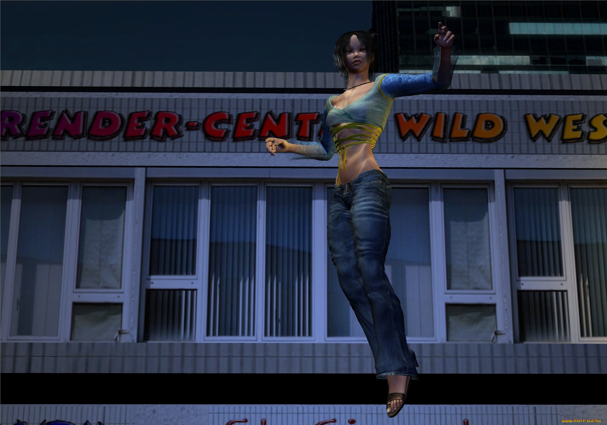 3д, графика, фантазия, , fantasy, полет, дом, фон, взгляд, девушка