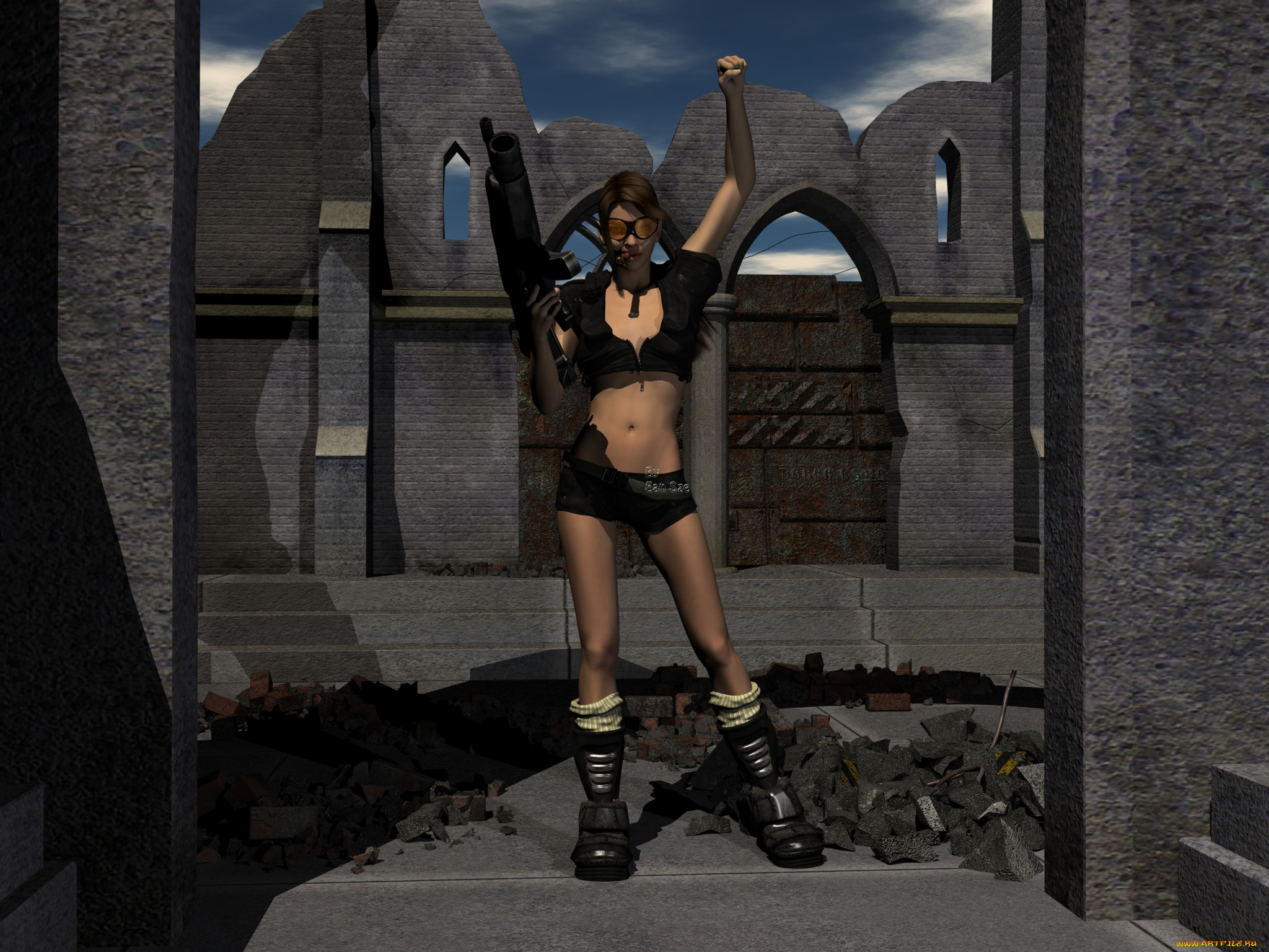 3д, графика, люди, , people, оружие, фон, взгляд, девушка