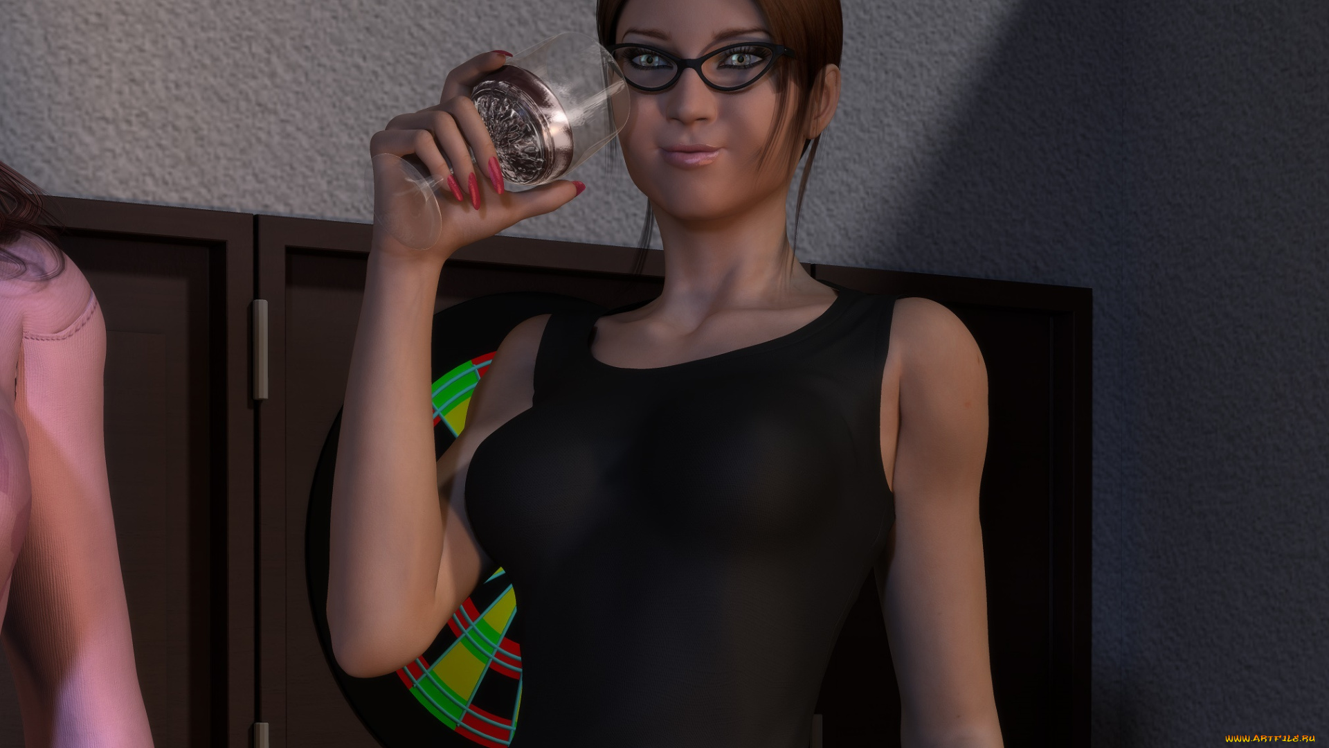 3д, графика, люди, , people, девушка, бокал, фон, взгляд