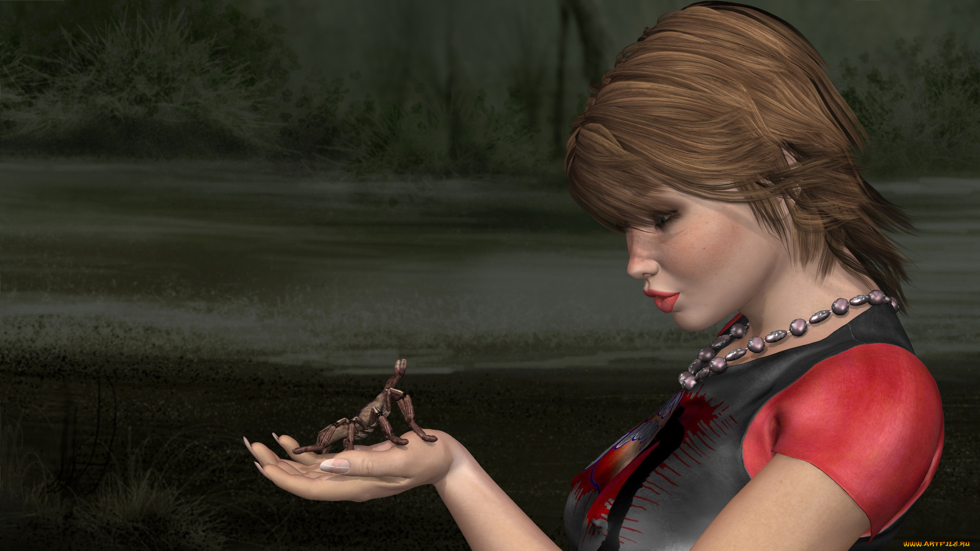 3д, графика, люди, , people, фон, взгляд, девушка, паук