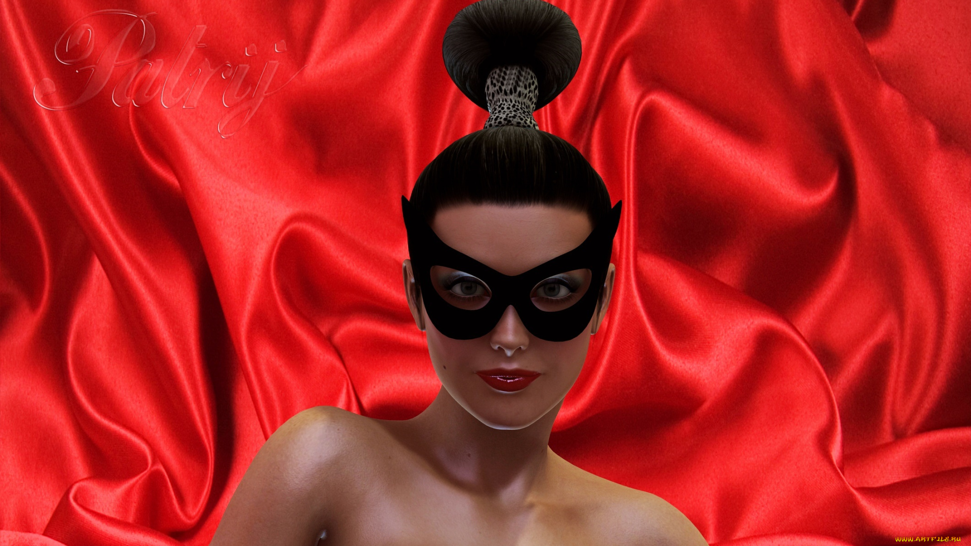 3д, графика, портрет, , portraits, фон, маска, взгляд, девушка