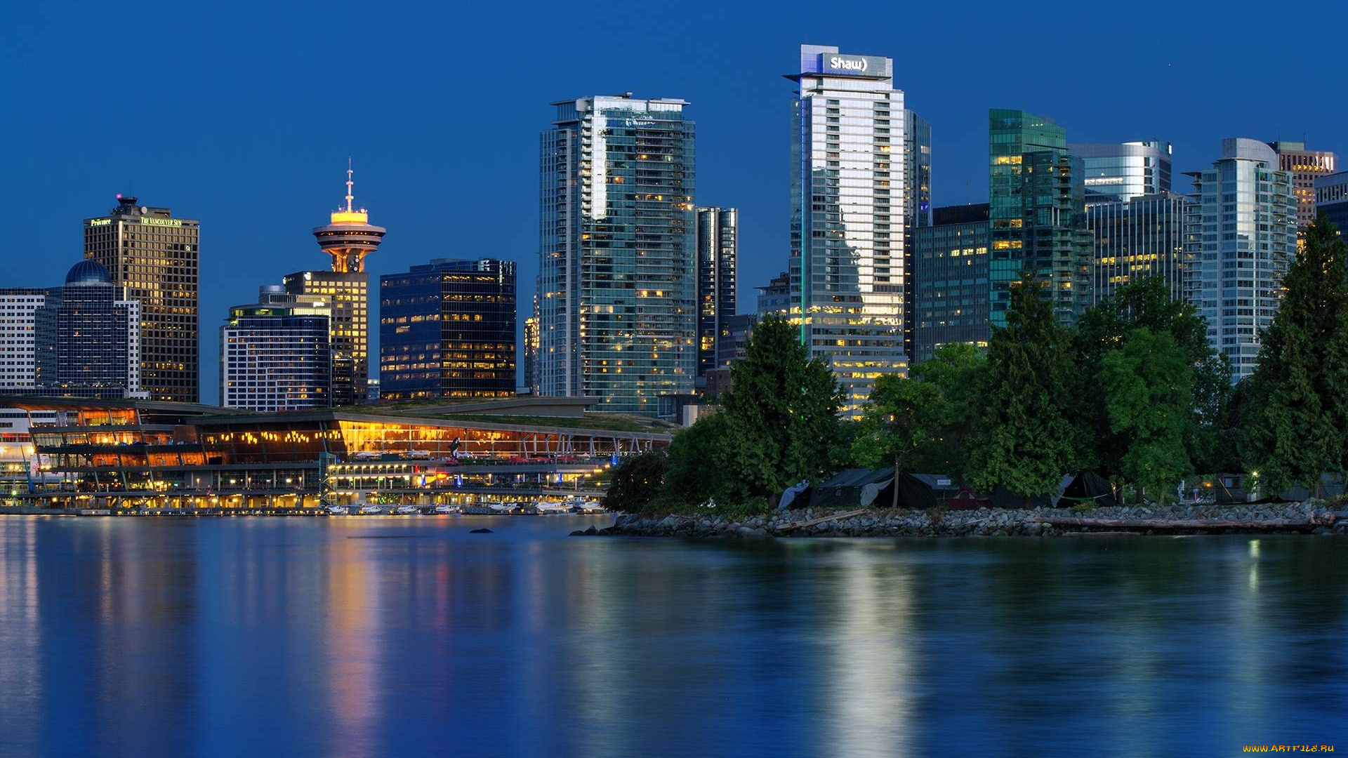 города, ванкувер, , канада, вечер, река