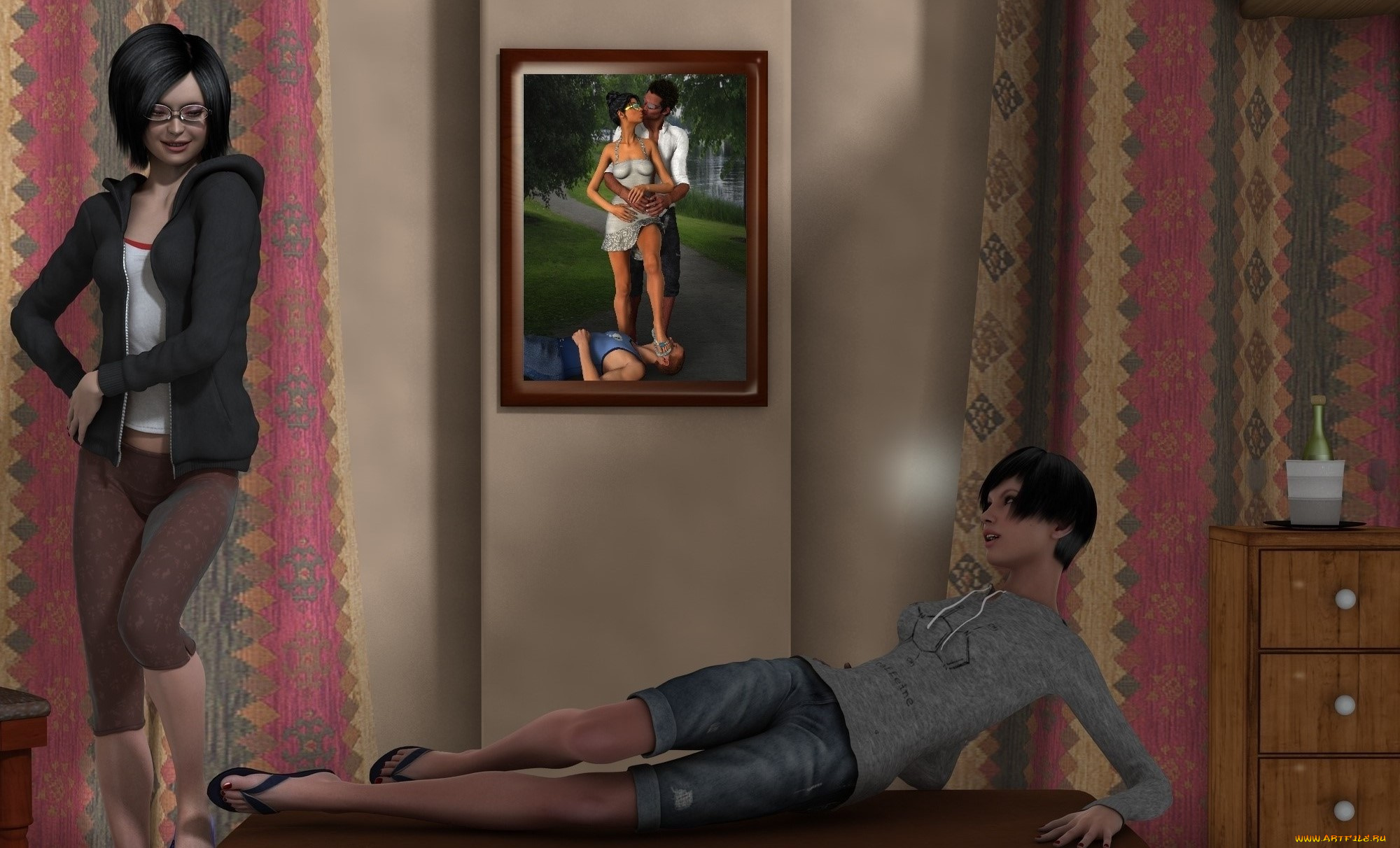 3д, графика, люди, , people, фон, взгляд, девушки