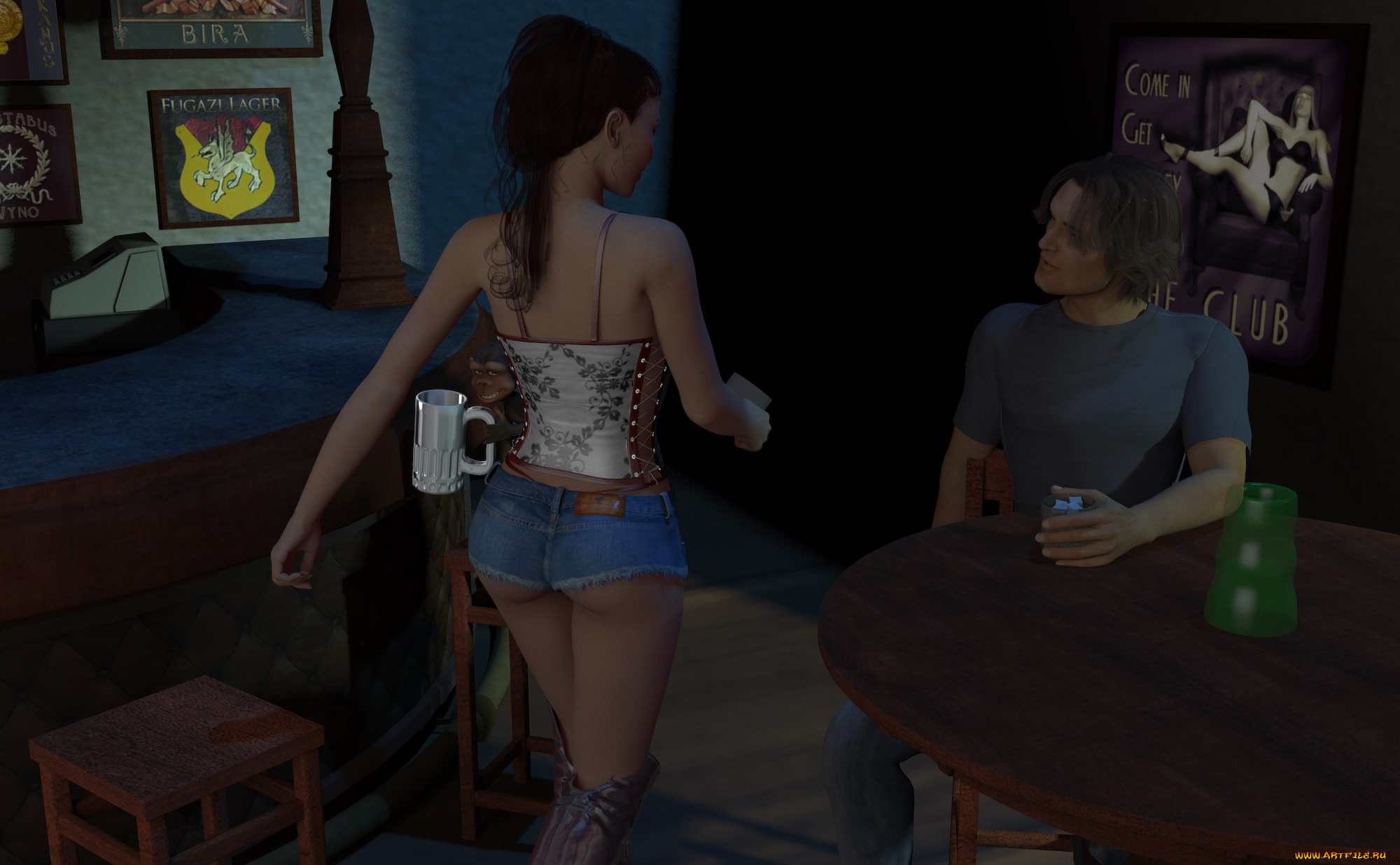 3д, графика, люди, , people, взгляд, фон, кафе, девушка, парень