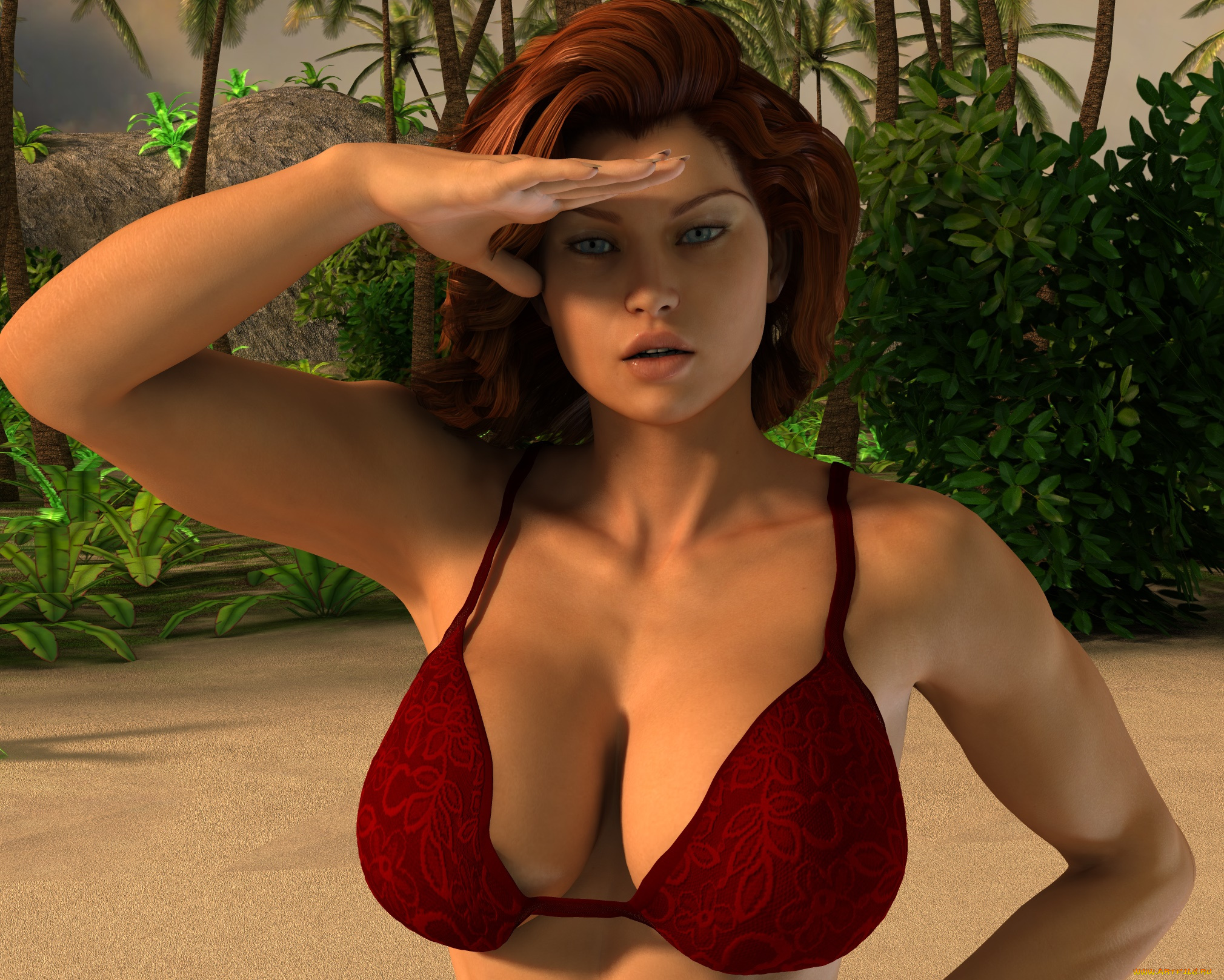 3д, графика, люди, , people, фон, взгляд, девушка, рыжая