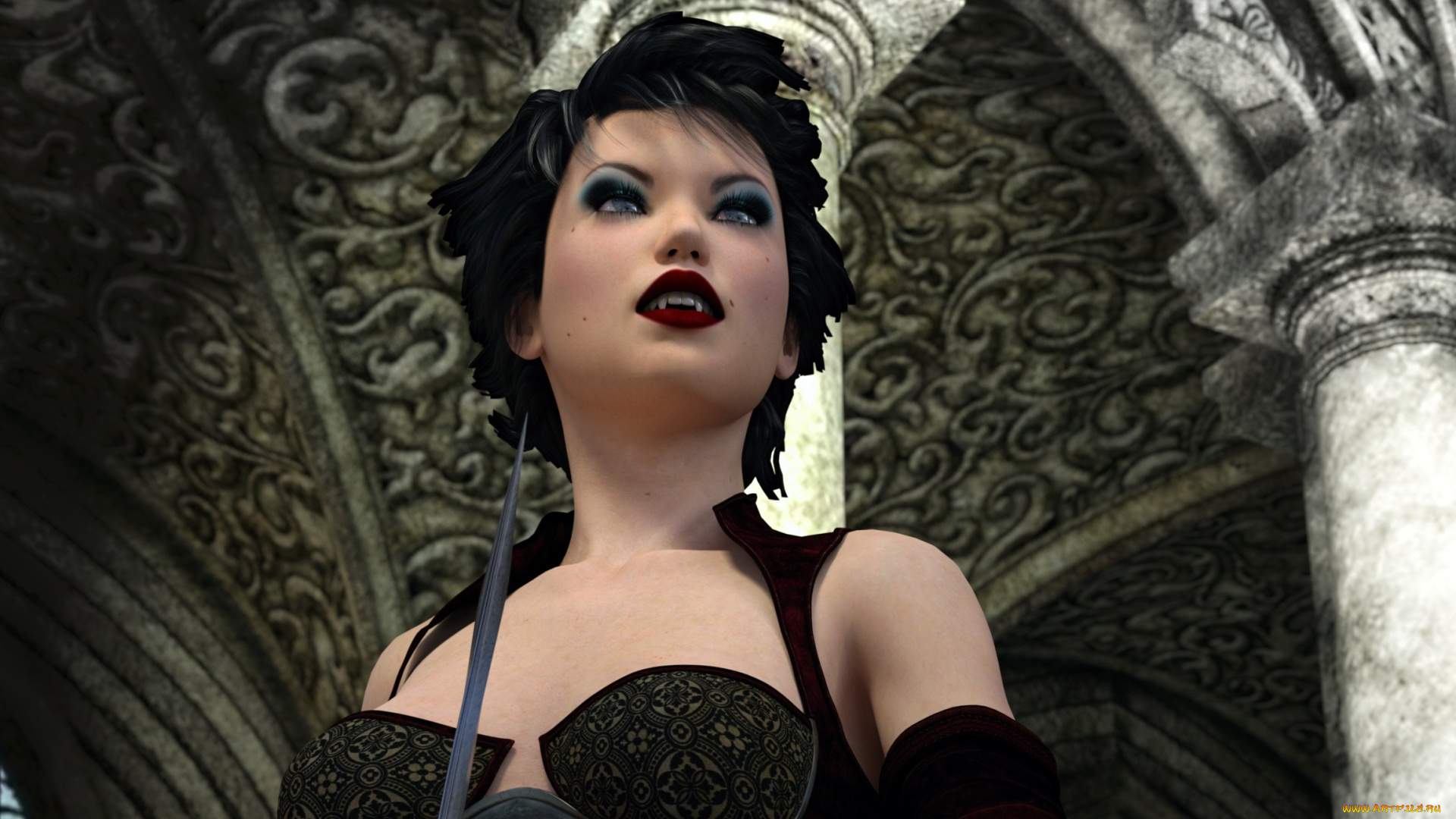 3д, графика, существа, , creatures, вампир, фон, взгляд, девушка