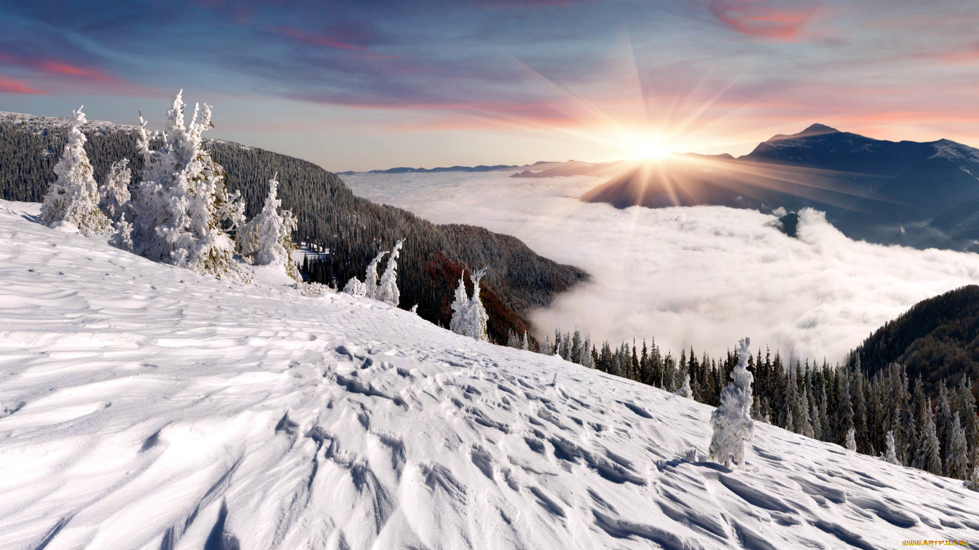 природа, зима, горы, снег