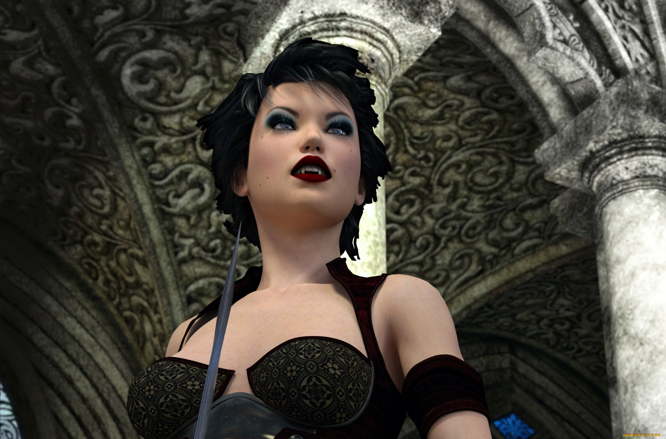 3д, графика, существа, , creatures, вампир, фон, взгляд, девушка