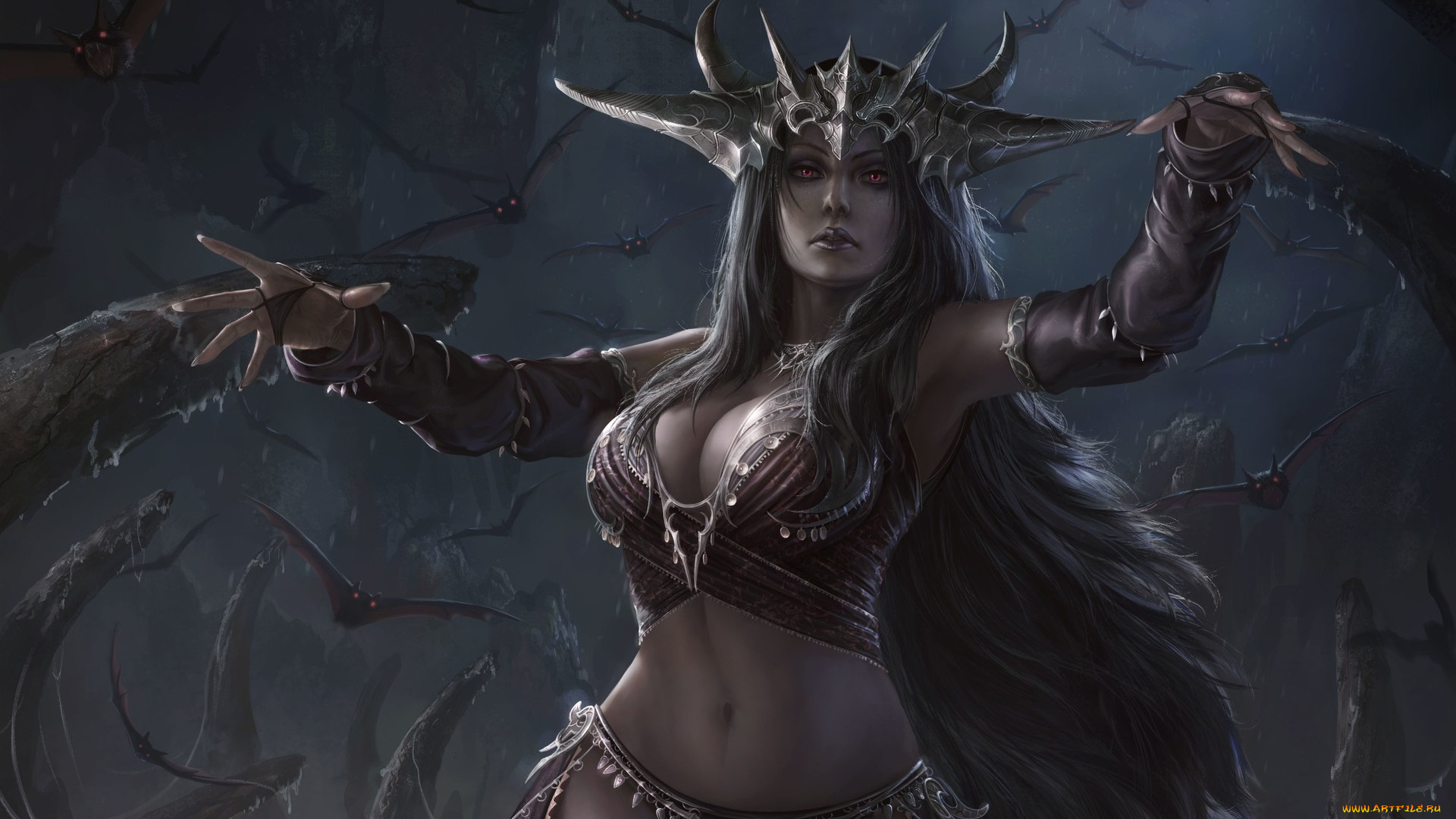 фэнтези, девушки, королева, ночь, арт, queen, of, dark, chin, likhui