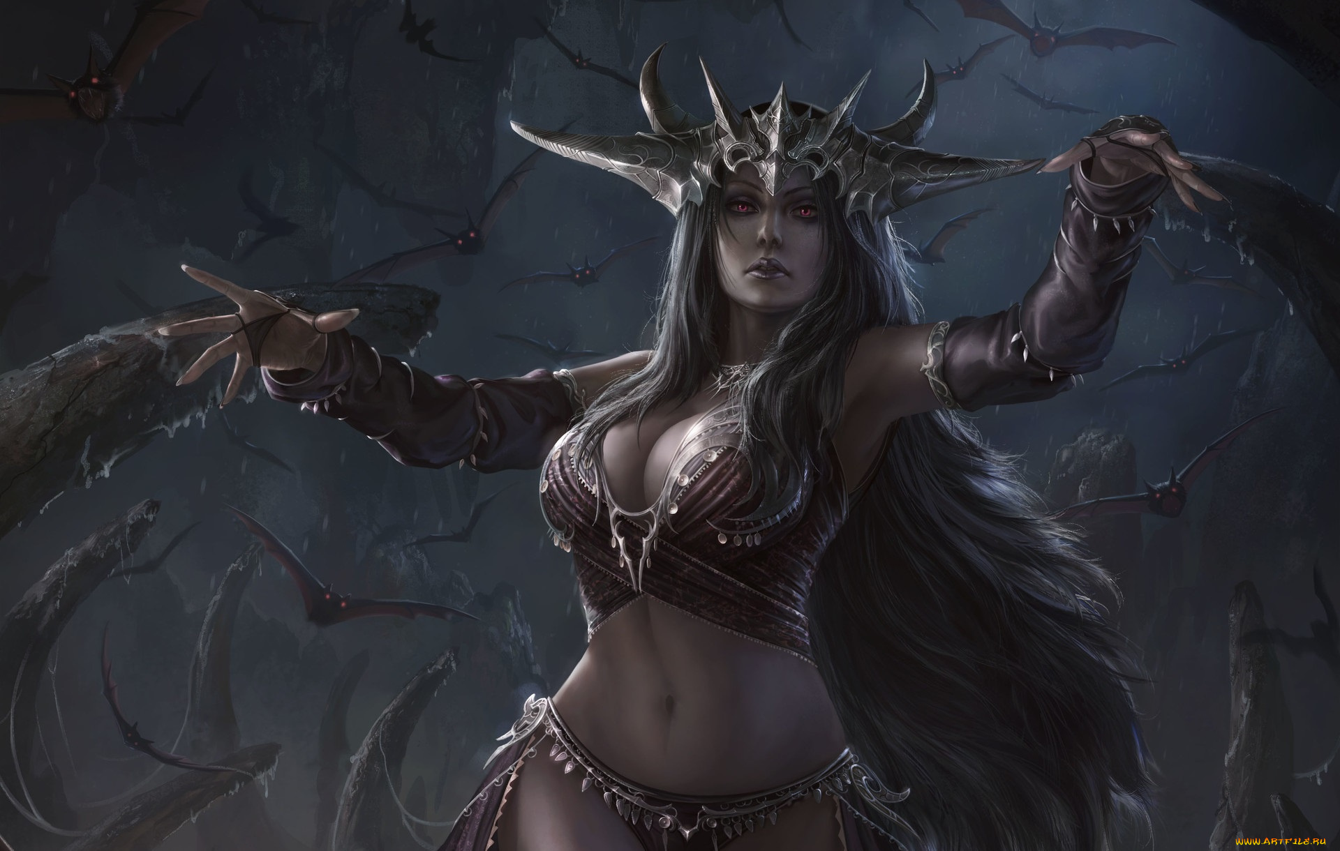 фэнтези, девушки, королева, ночь, арт, queen, of, dark, chin, likhui