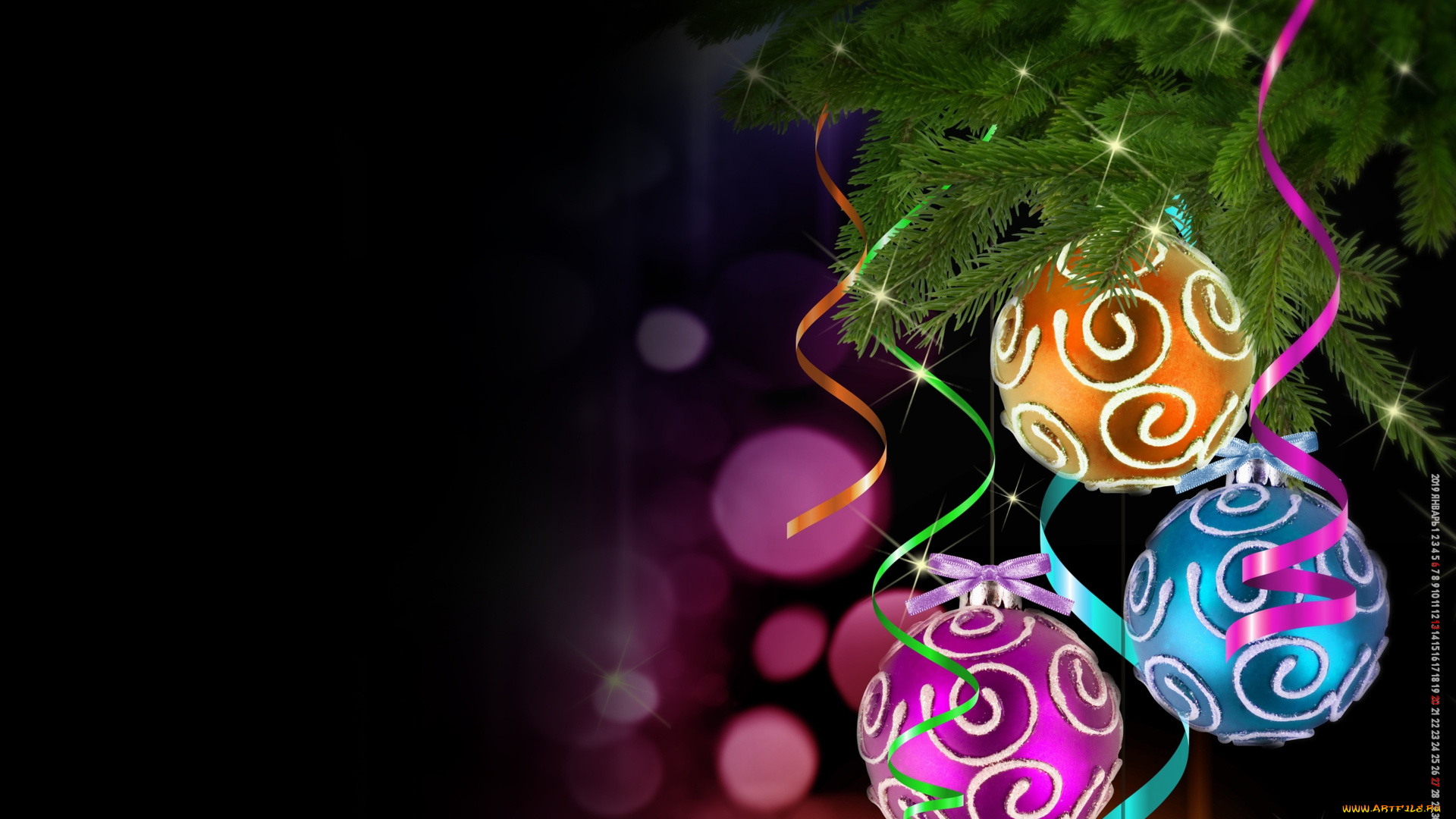 календари, праздники, , салюты, ветка, игрушка, шар, серпантин, боке