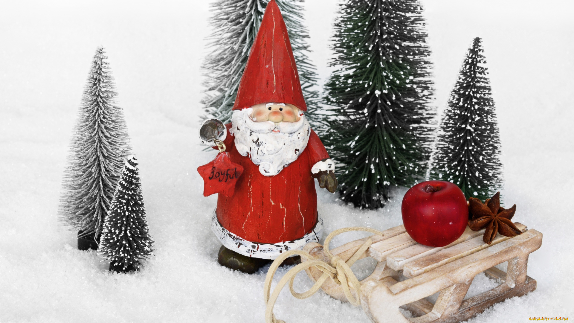 праздничные, фигурки, дед, мороз, сани, яблоко