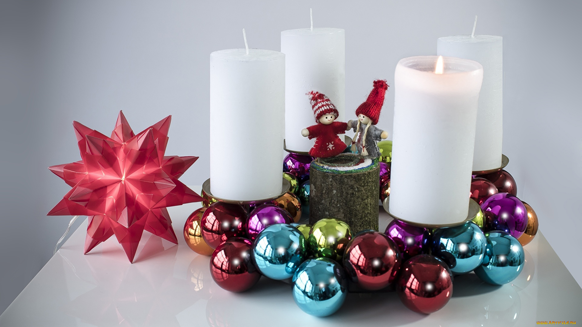 праздничные, новогодние, свечи, фигурки, шарики, свечи