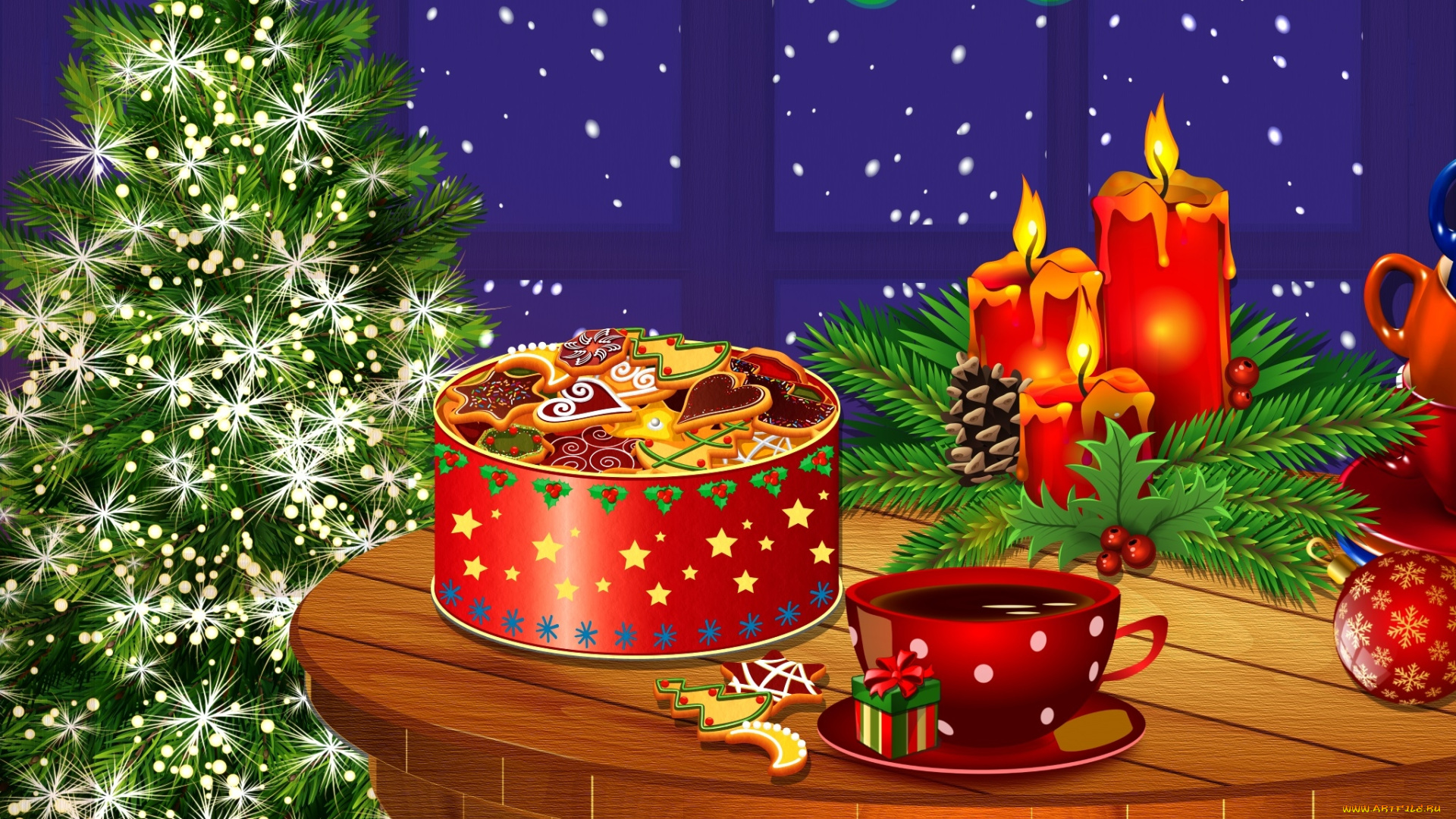 праздничные, векторная, графика, , новый, год, свечи, новый, год, елка