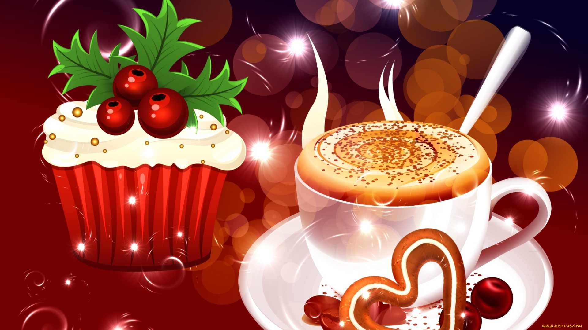 праздничные, векторная, графика, , новый, год, фон, ягоды, кофе