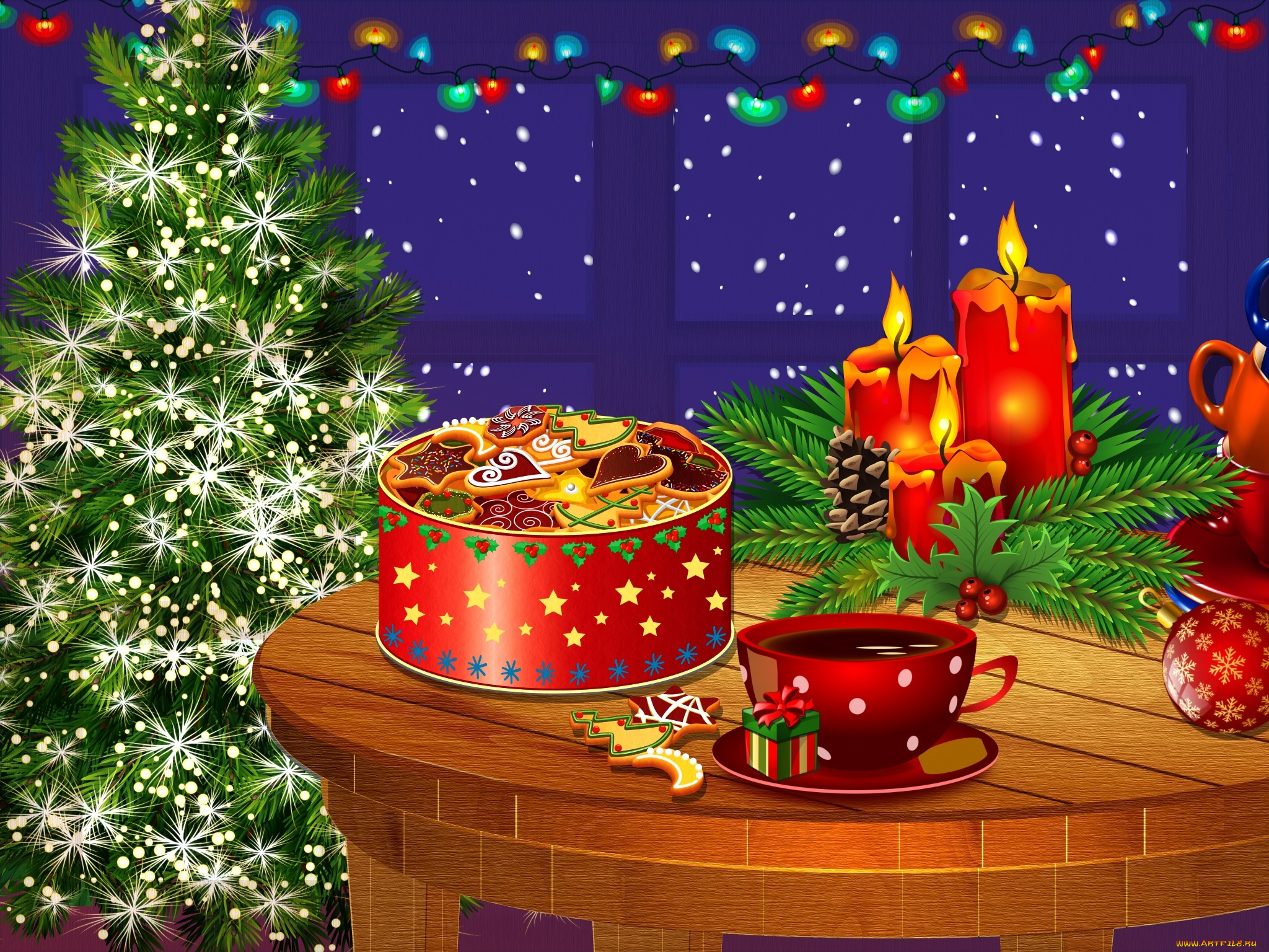 праздничные, векторная, графика, , новый, год, свечи, новый, год, елка