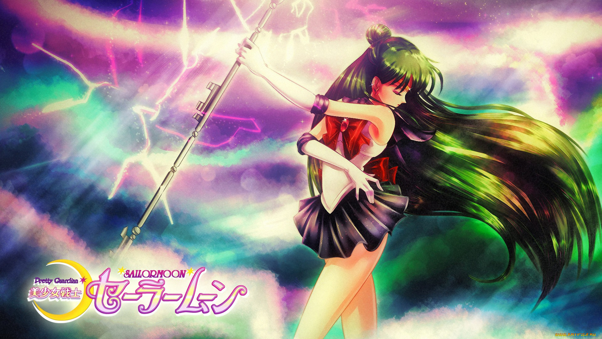 аниме, sailor, moon, pluto, воин, девушка, посох