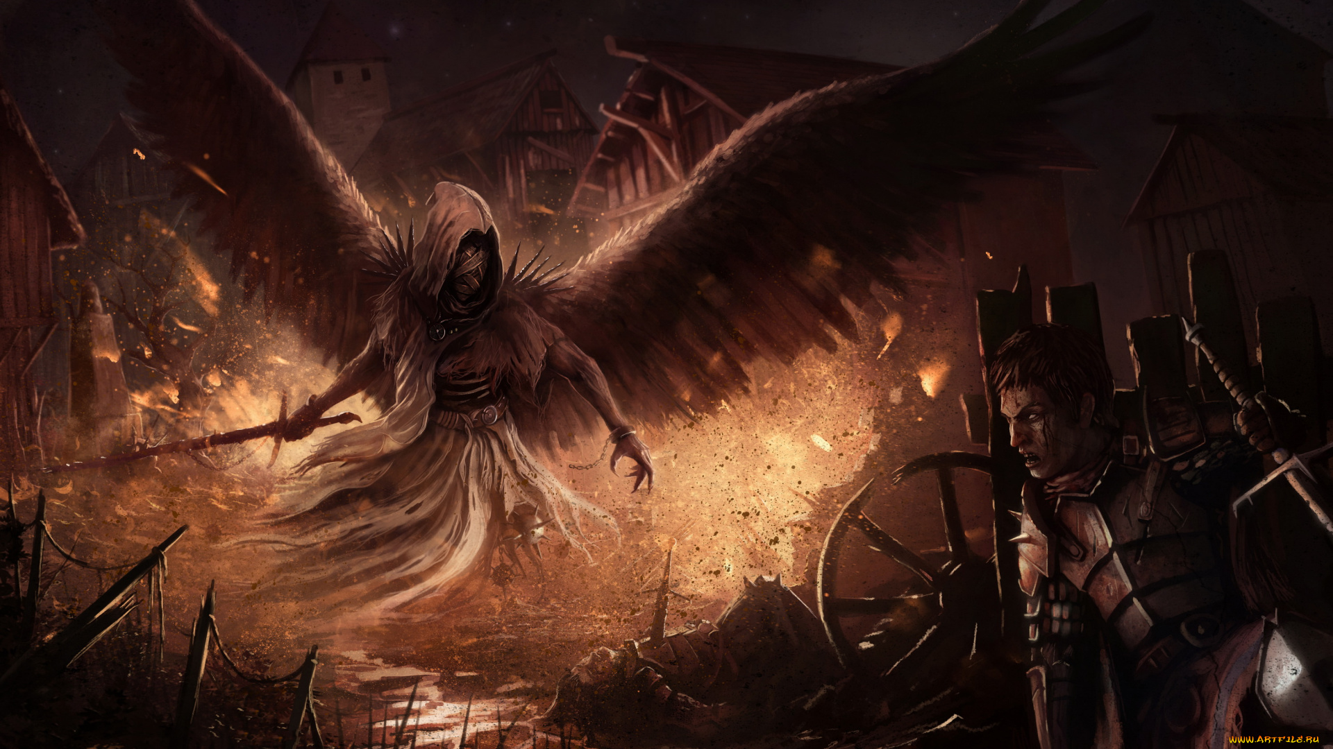 фэнтези, демоны, меч, крылья, фон, существо, рыцарь, мужчина