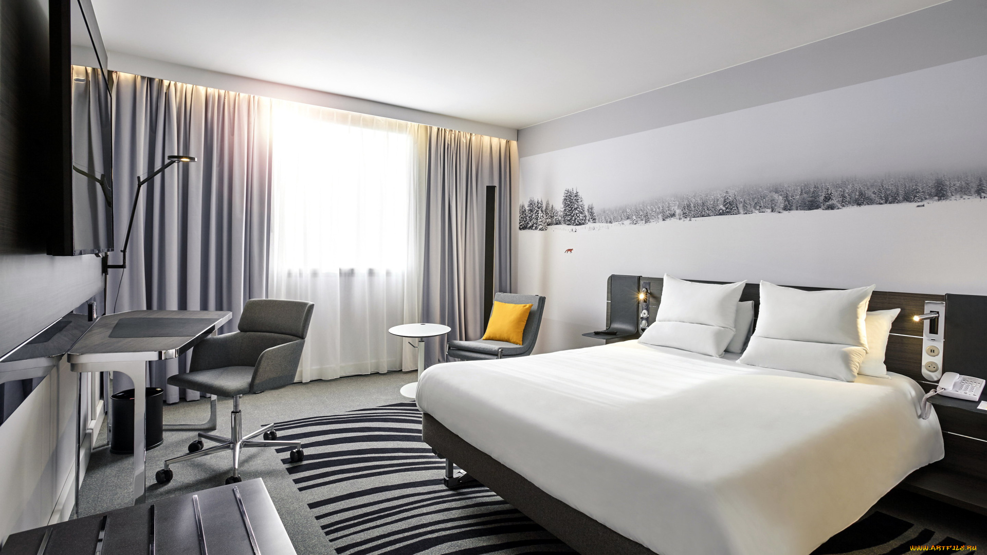 интерьер, спальня, телевизор, кровать