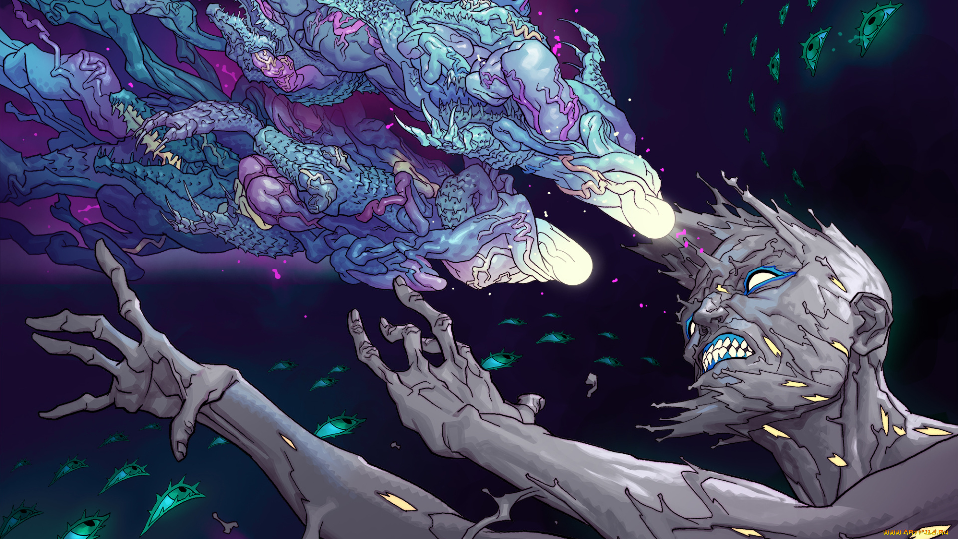 рисованное, комиксы, мужчина, фон, руки, крокодил