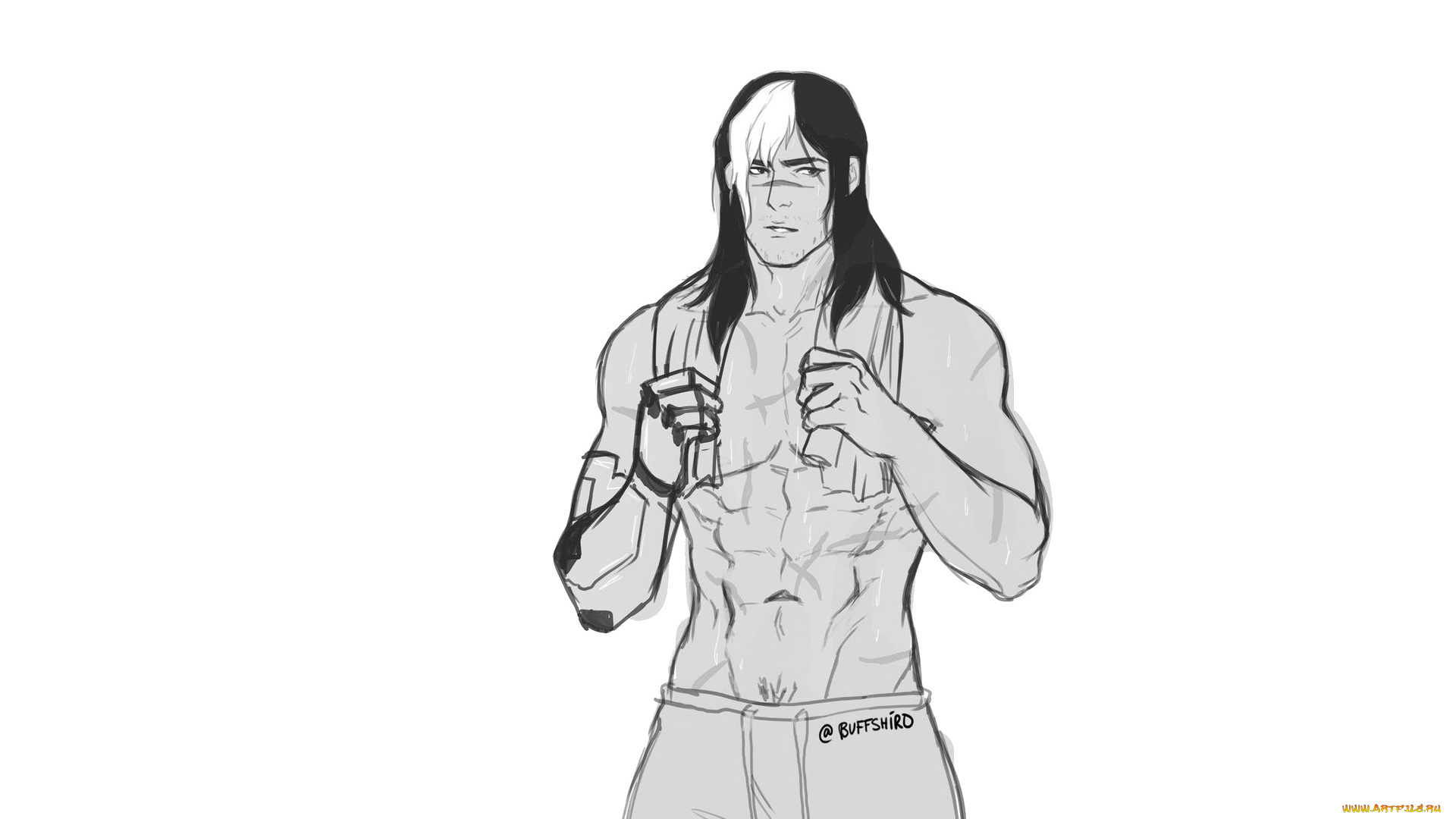 рисованное, комиксы, полотенце, торс, шрам, парень