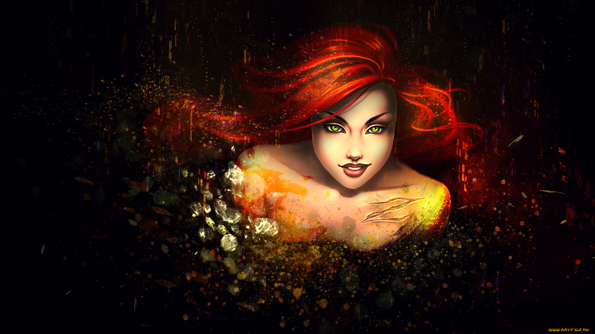 рисованное, комиксы, взгляд, девушка, улыбка, фон