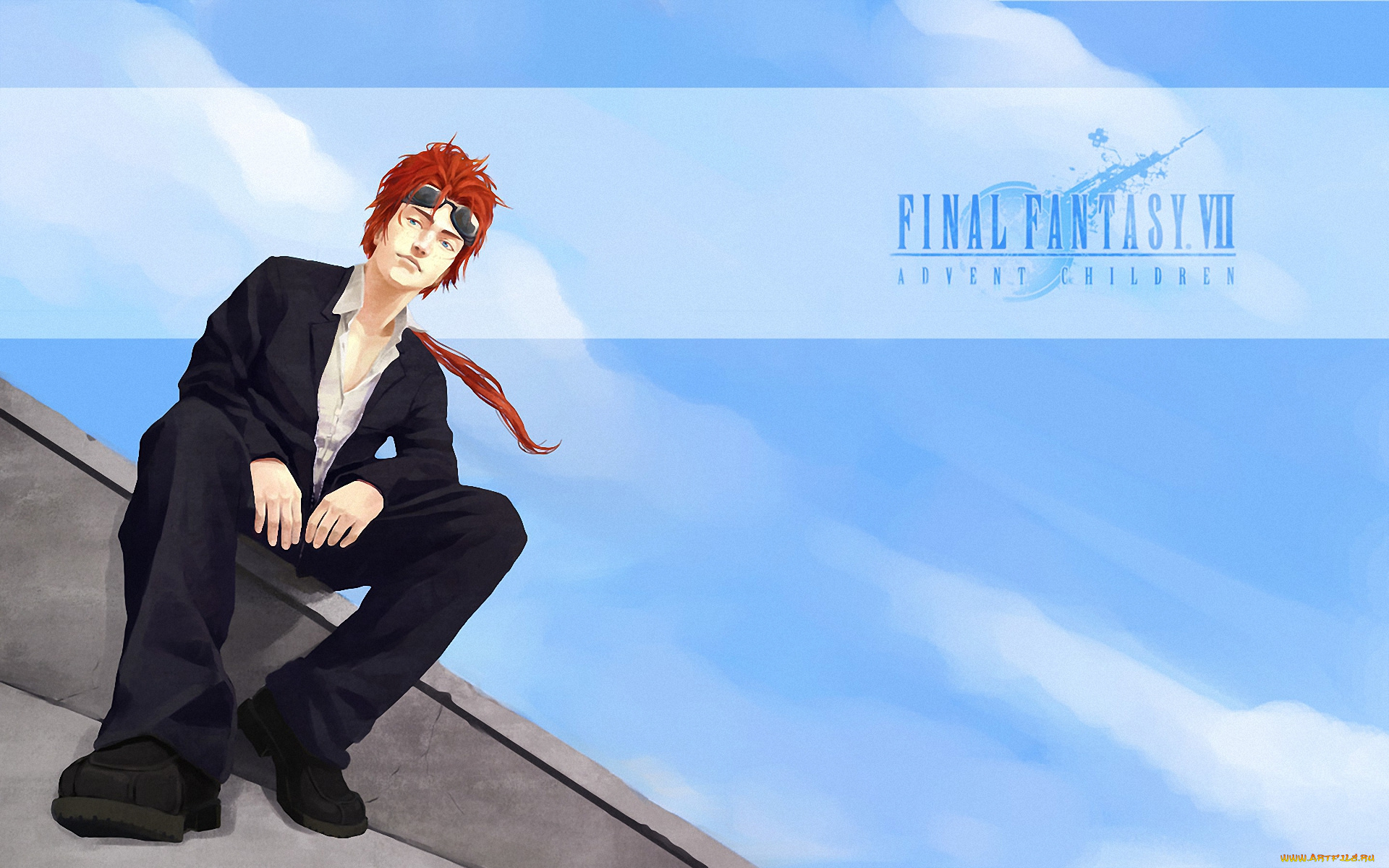 аниме, final, fantasy, turks, reno, очки, небо