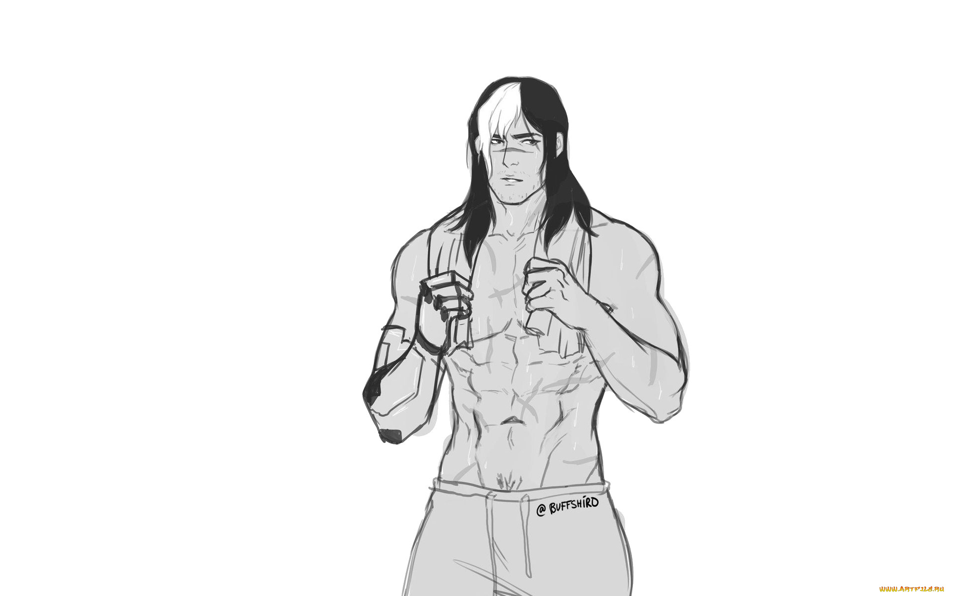 рисованное, комиксы, полотенце, торс, шрам, парень