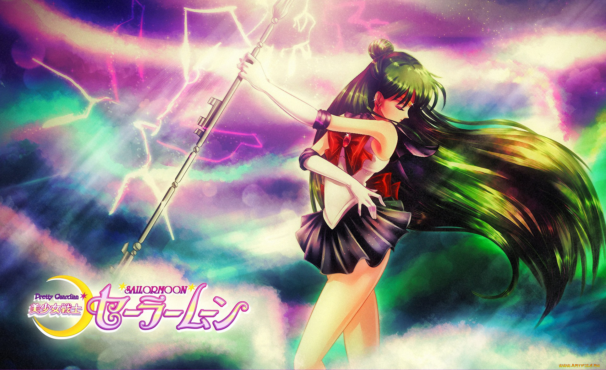 аниме, sailor, moon, pluto, воин, девушка, посох