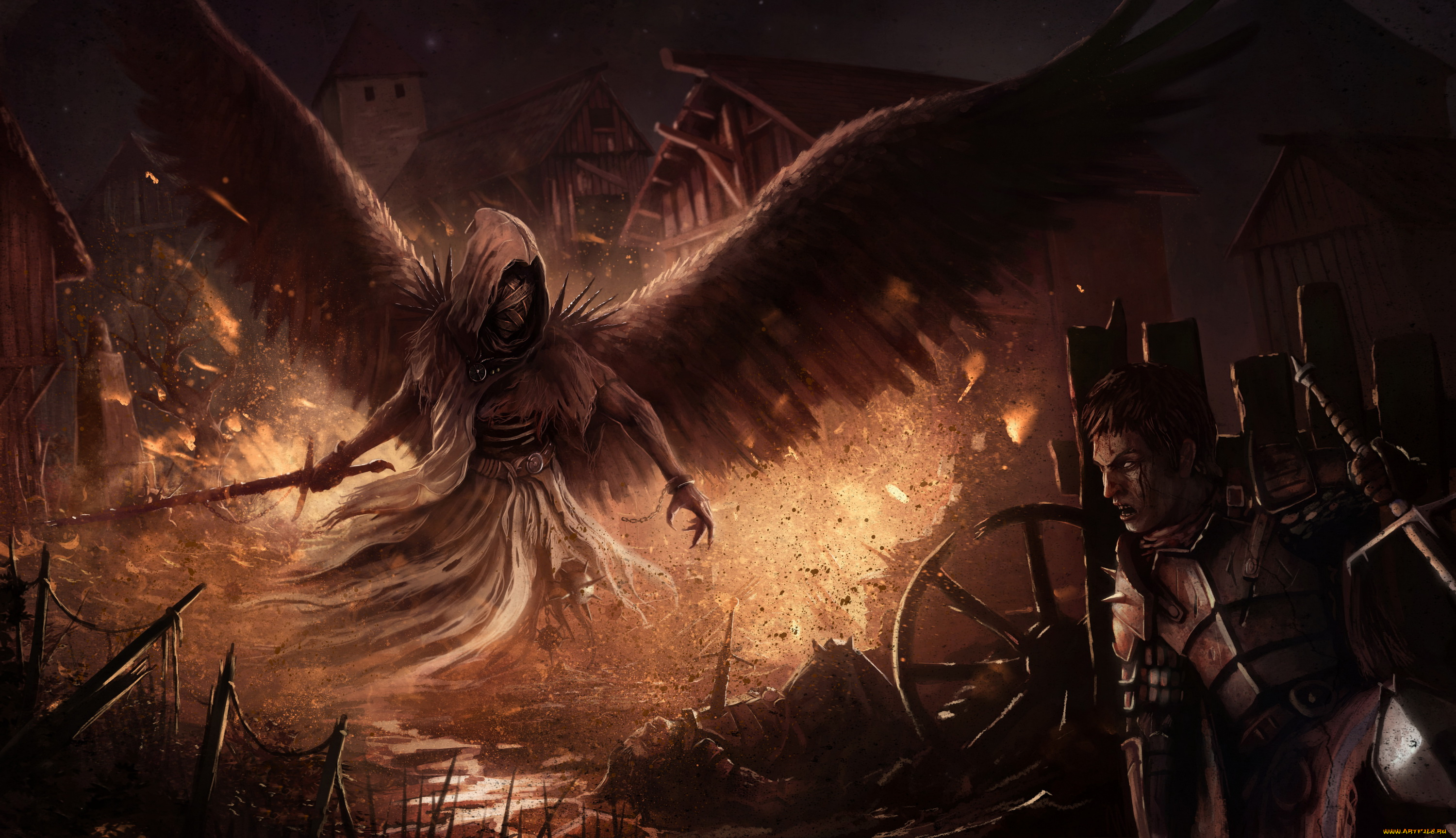 фэнтези, демоны, меч, крылья, фон, существо, рыцарь, мужчина