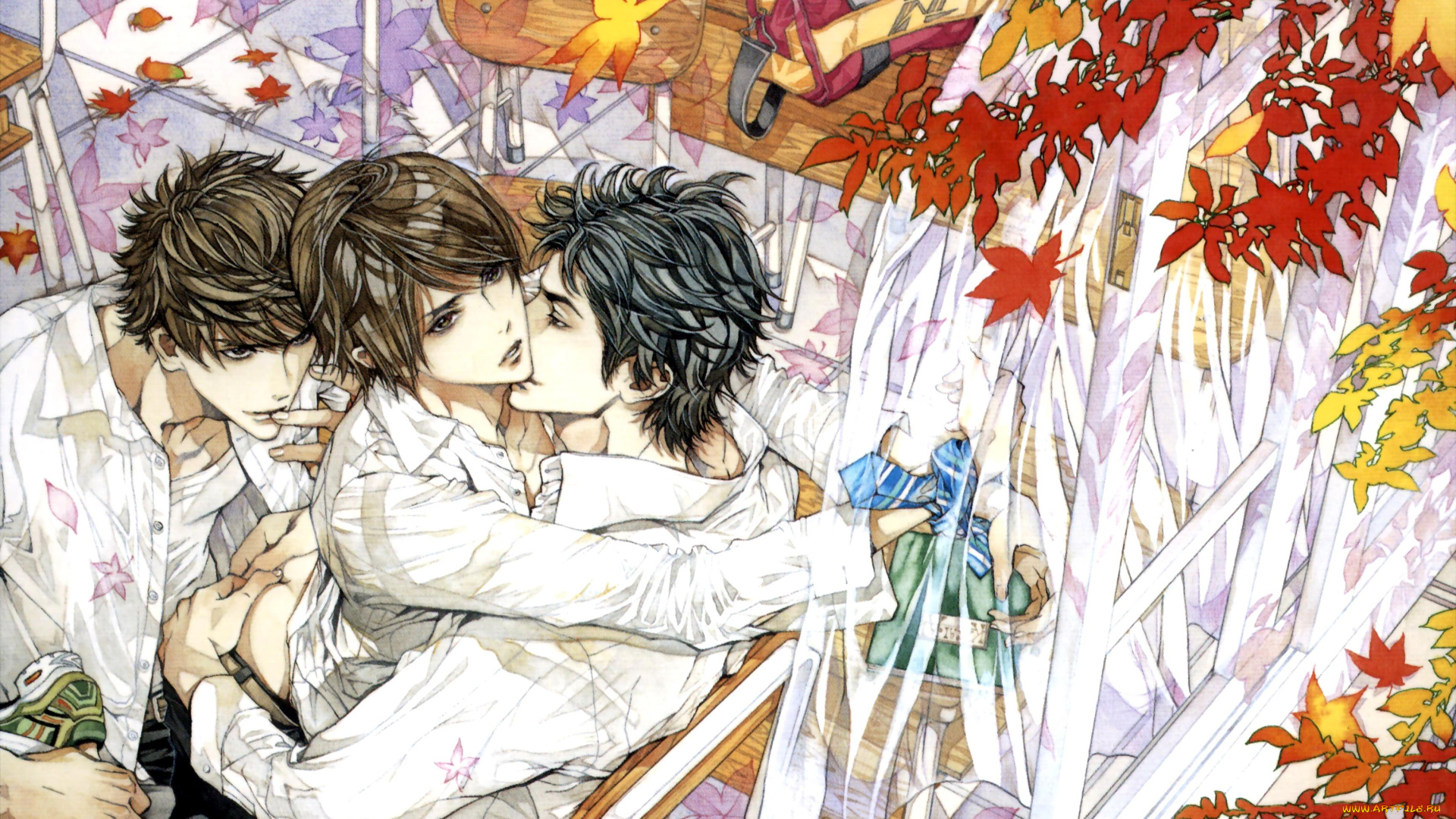 аниме, unknown, , другое, , парни, окно, клен