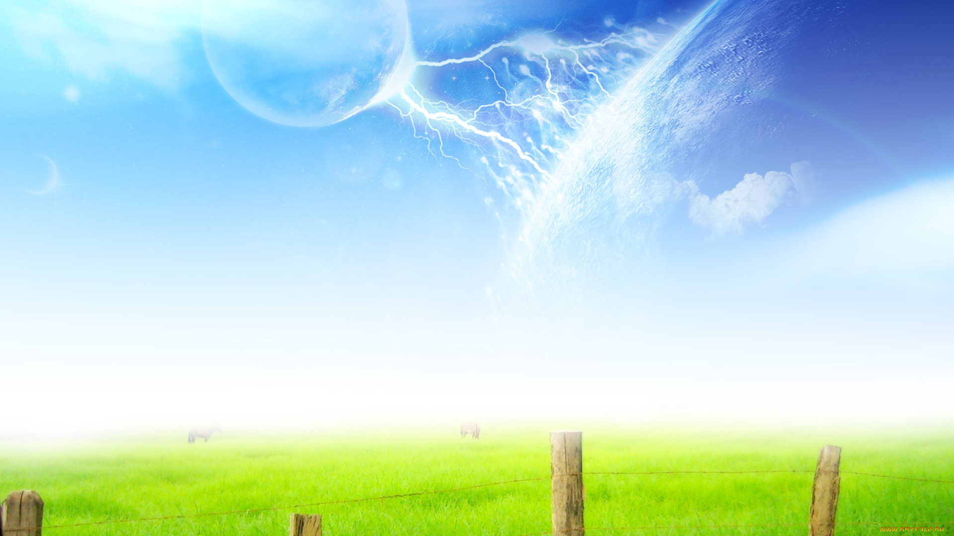 разное, компьютерный, дизайн, луг, изгородь, планеты