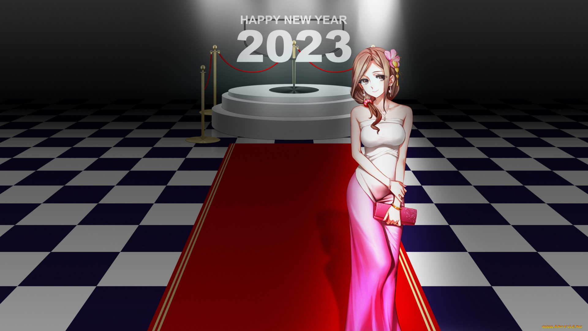 праздничные, 3д, графика, , новый, год, новый, 2023, год, аниме, девушки, платье