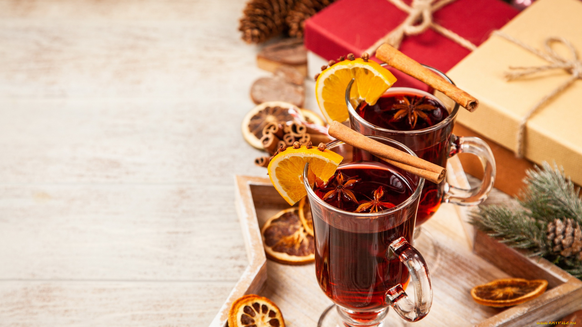 праздничные, угощения, подарки, апельсин, корица, глинтвейн