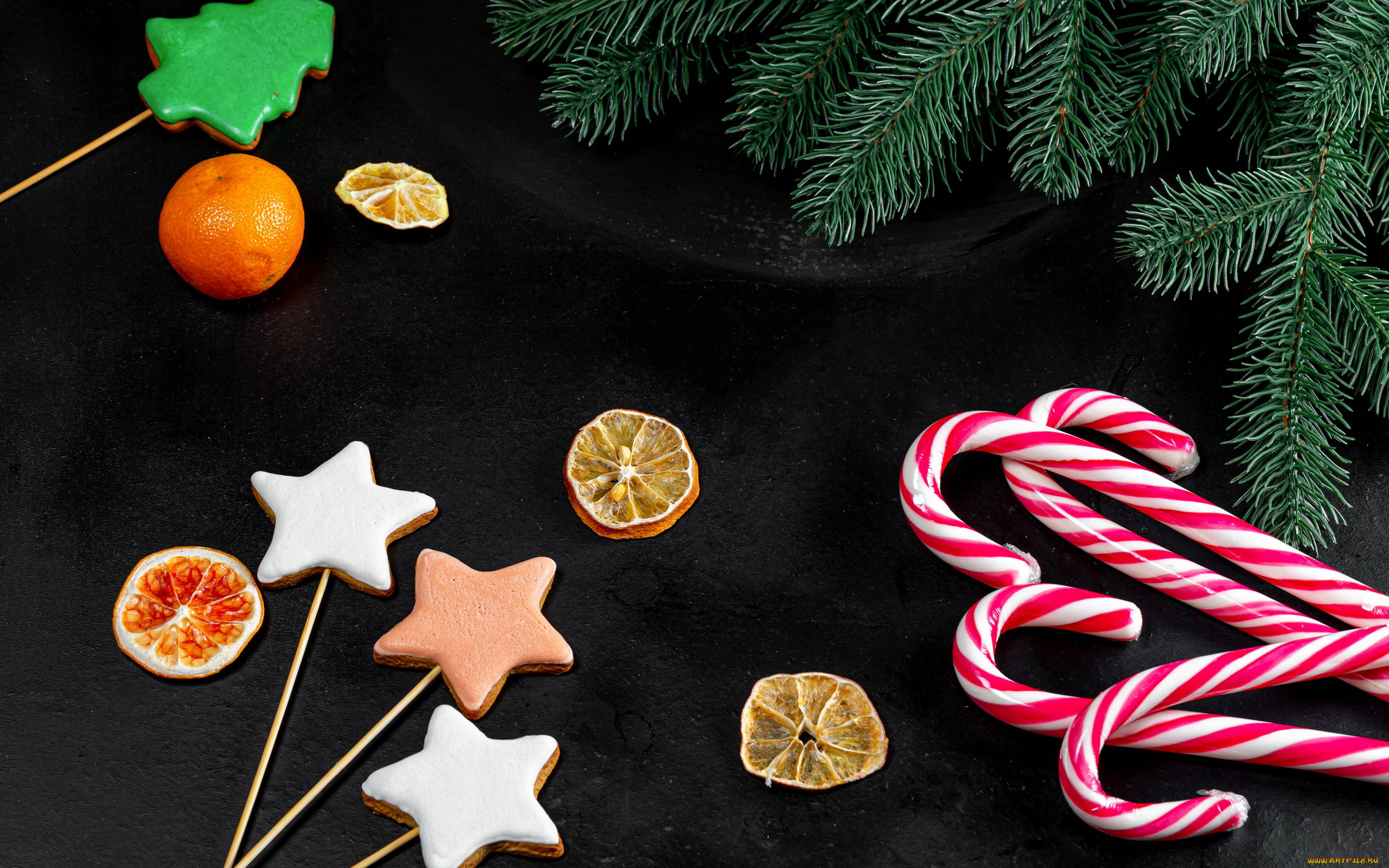 праздничные, угощения, карамельная, трость, мандарин, пряники