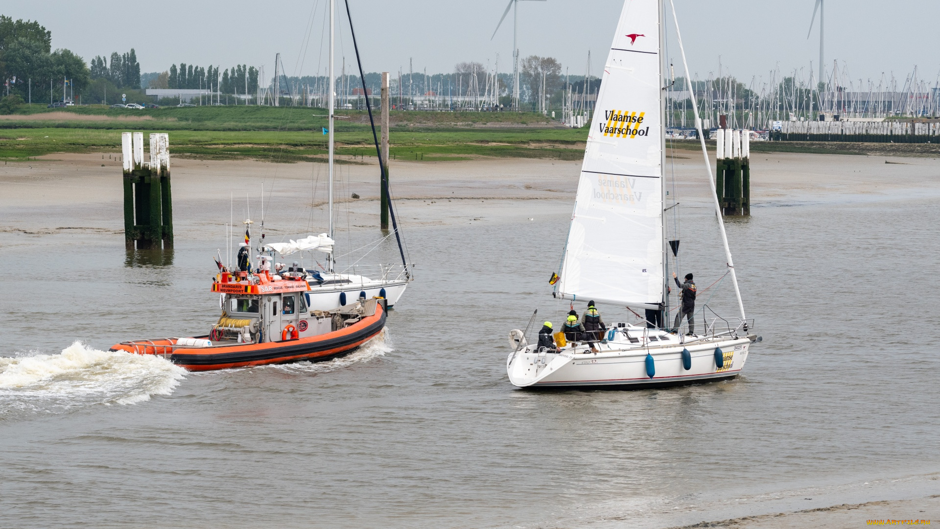 корабли, разные, вместе, яхта, катер