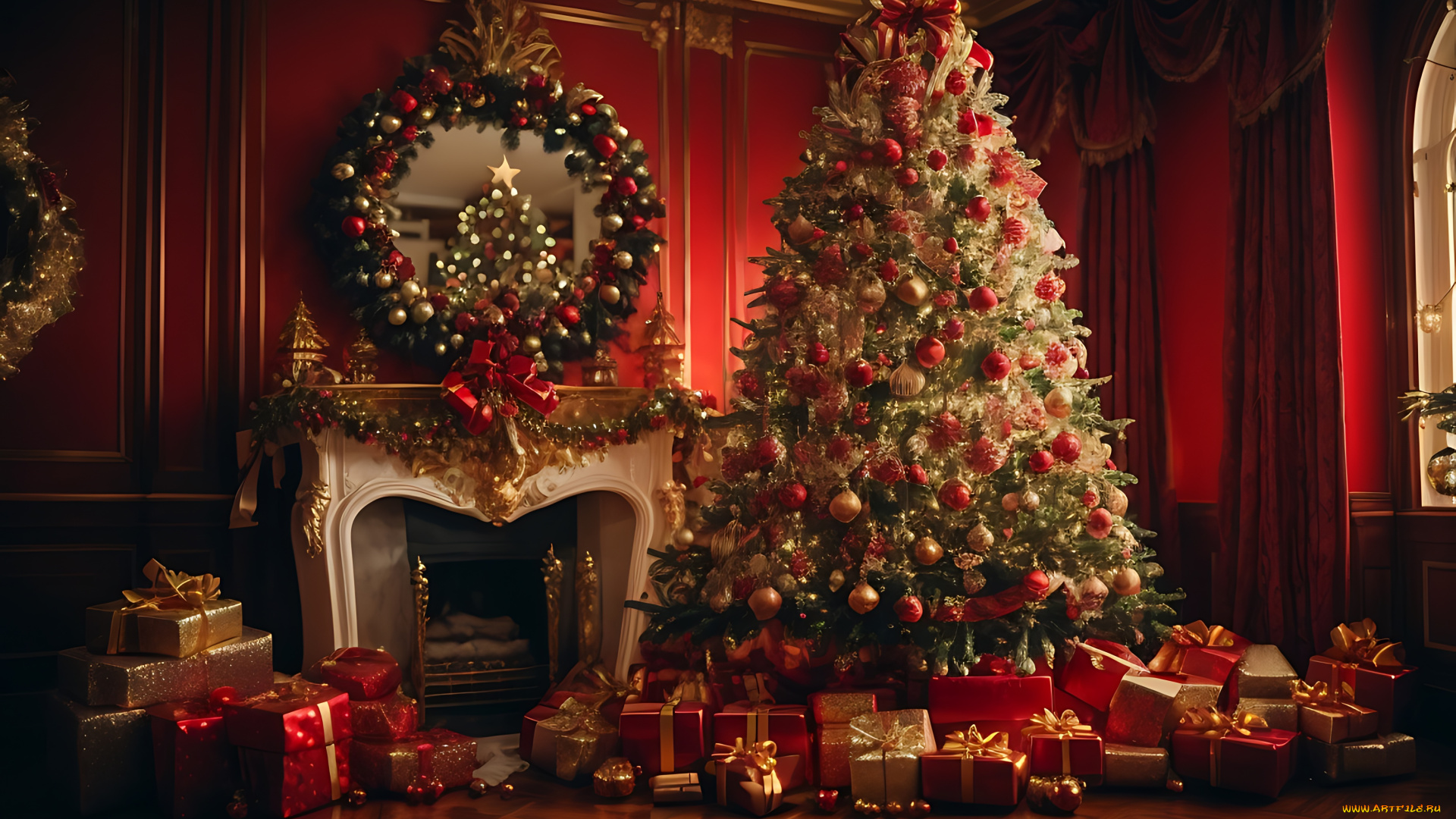 праздничные, новогодний, очаг, новый, год