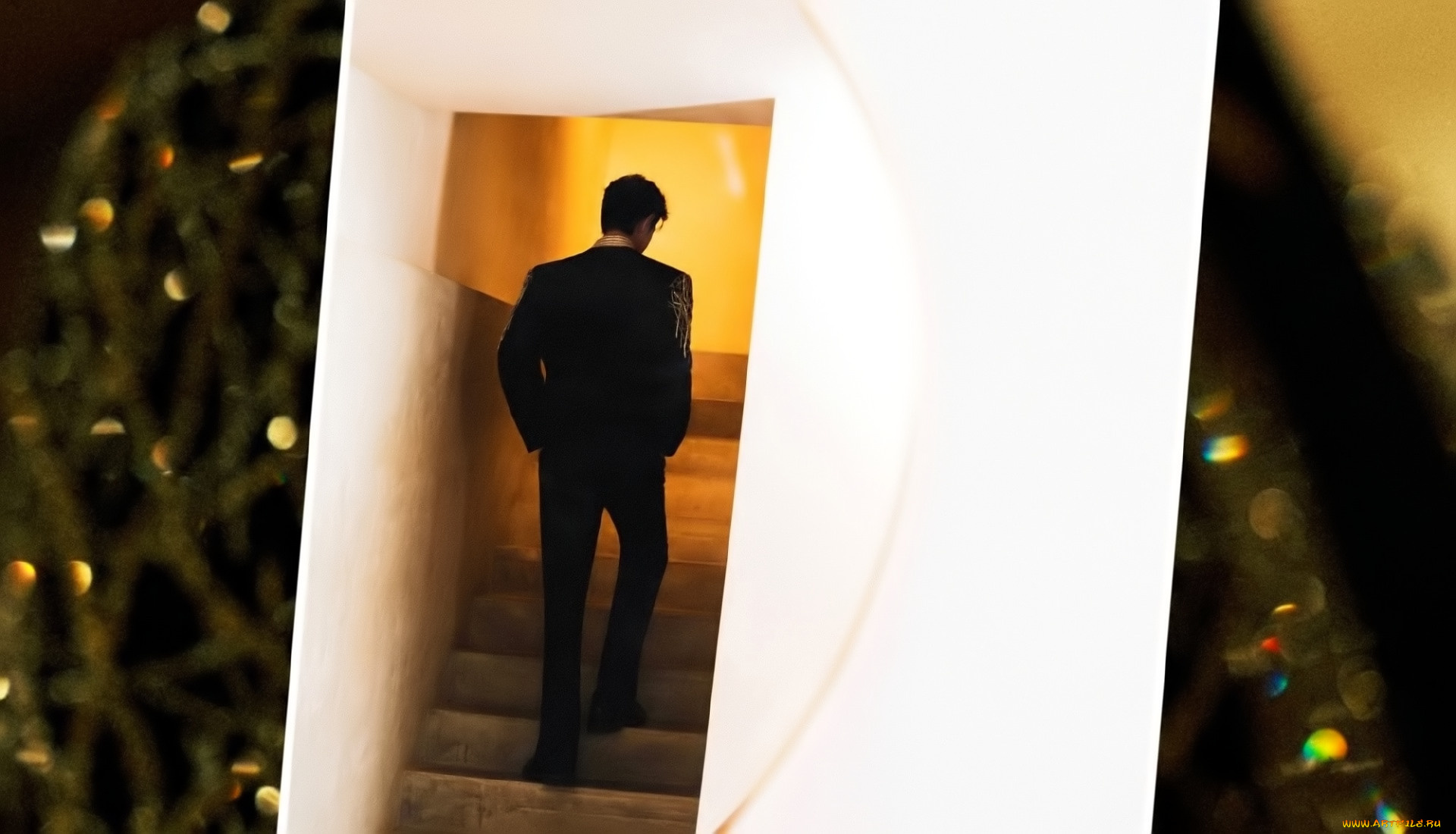 мужчины, xiao, zhan, актер, ступени, вход