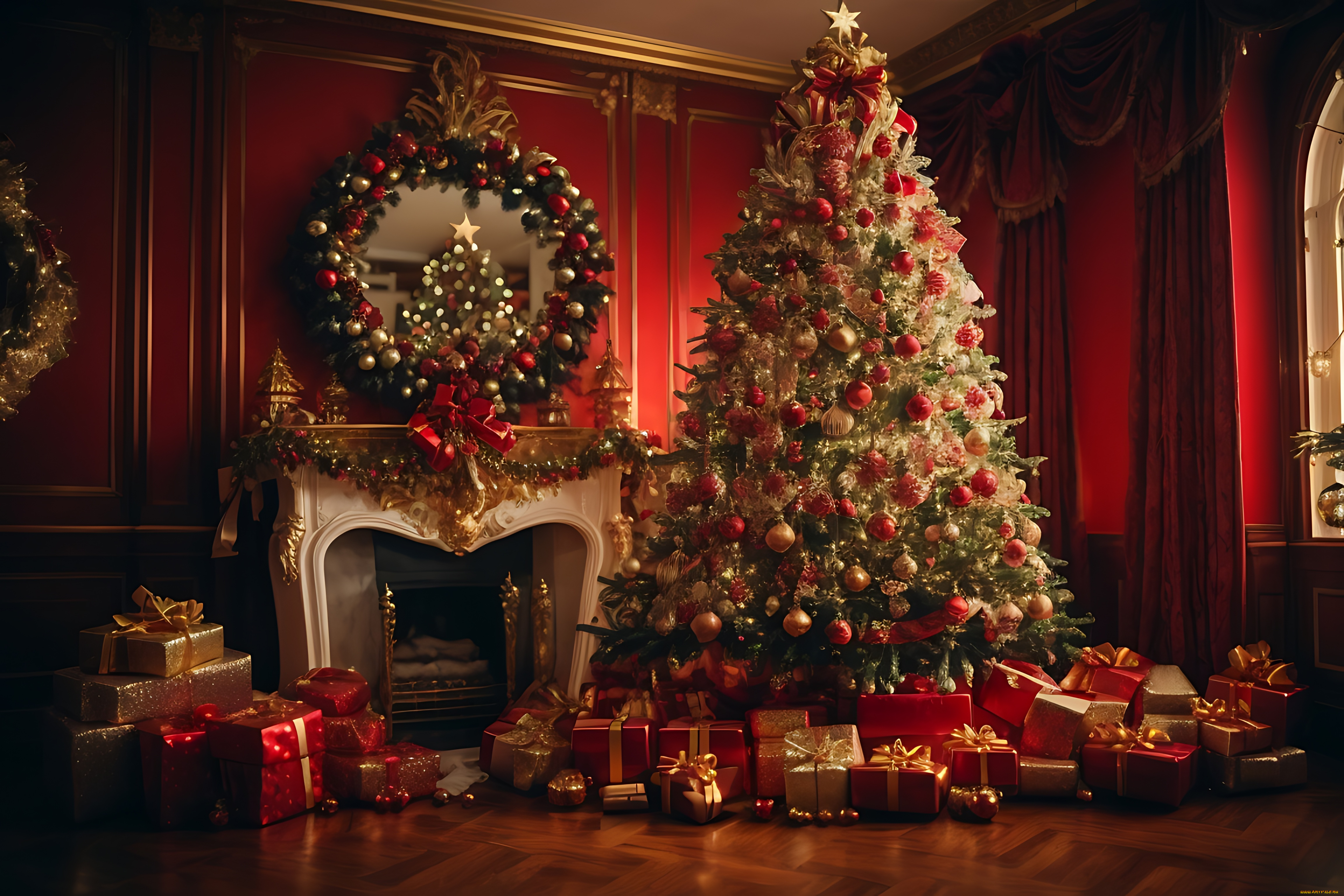 праздничные, новогодний, очаг, новый, год