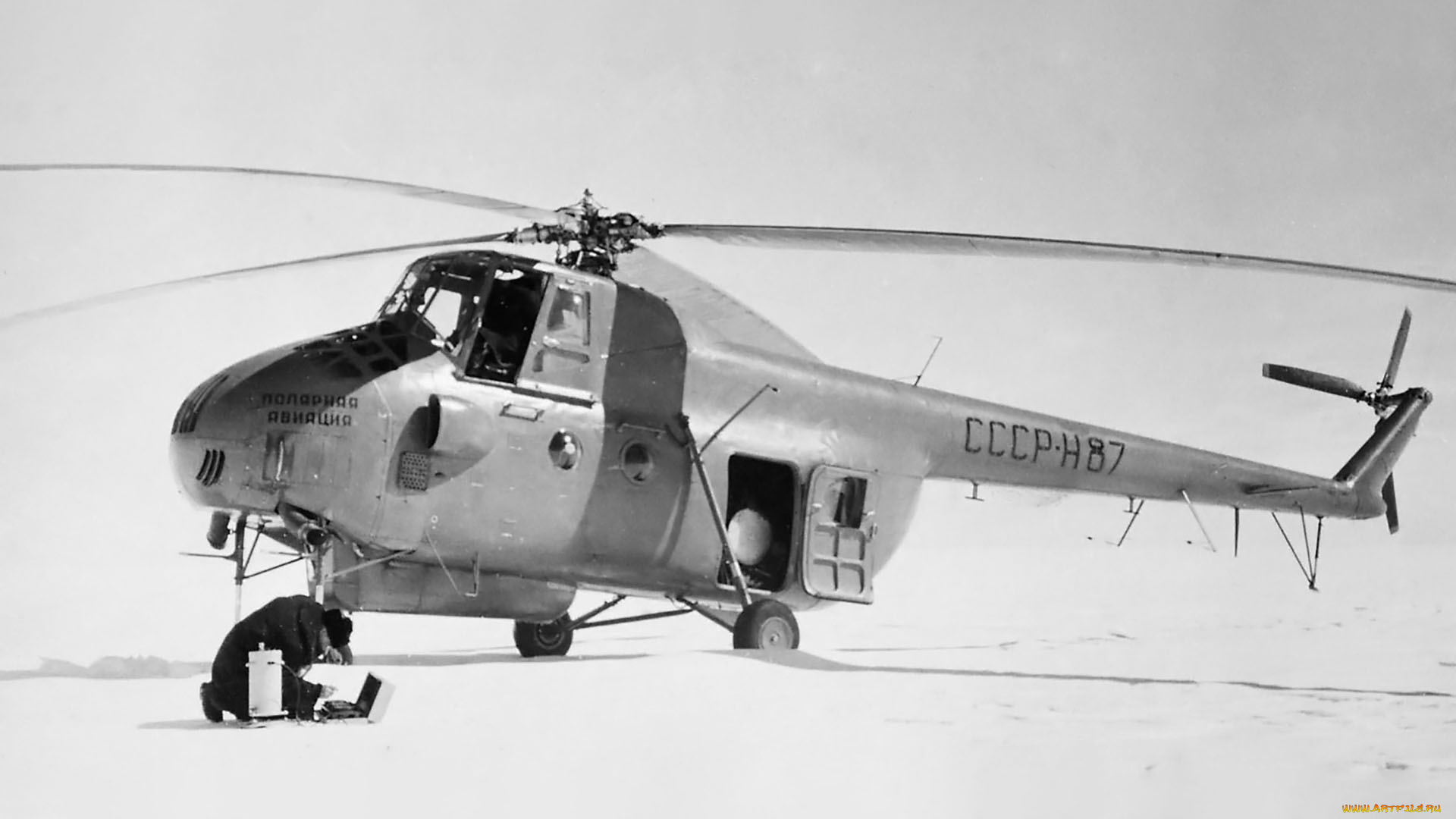 авиация, вертолёты, ми4, пoлярная, чeрнo, бeлoe, ссср