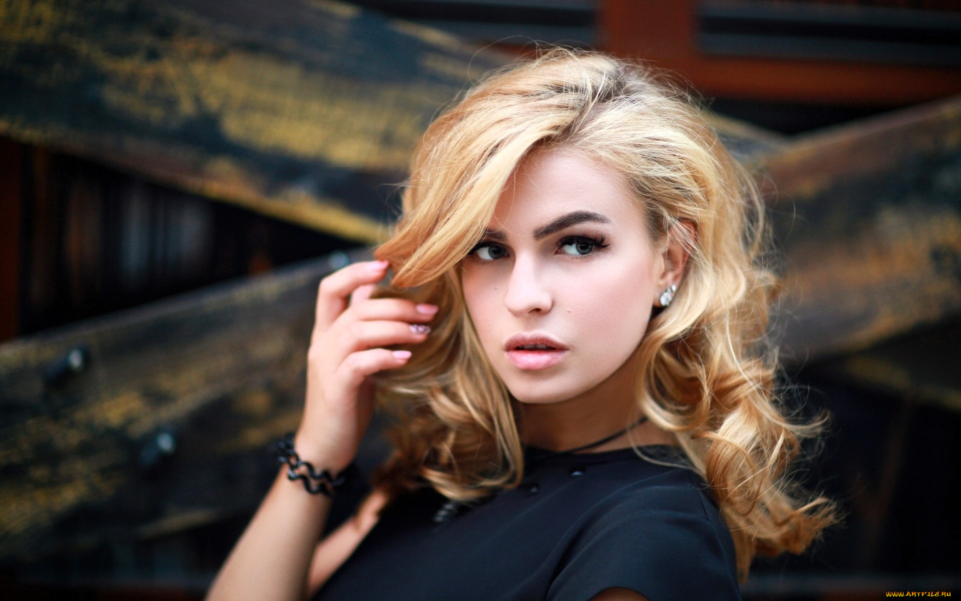 девушки, -, лица, , портреты, блондинка, лицо, браслет