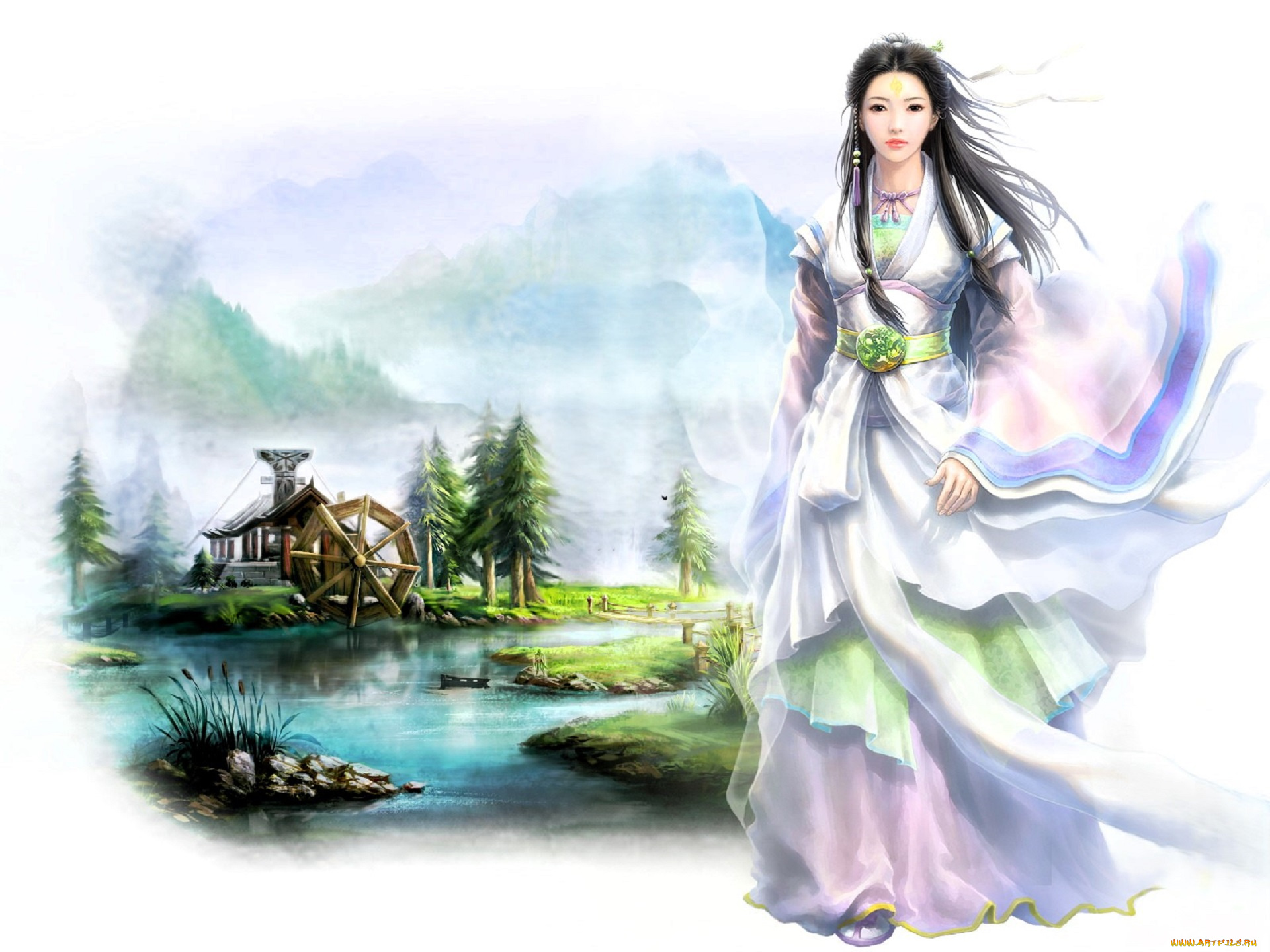 видео, игры, nine, communities, девушка, река, мельница