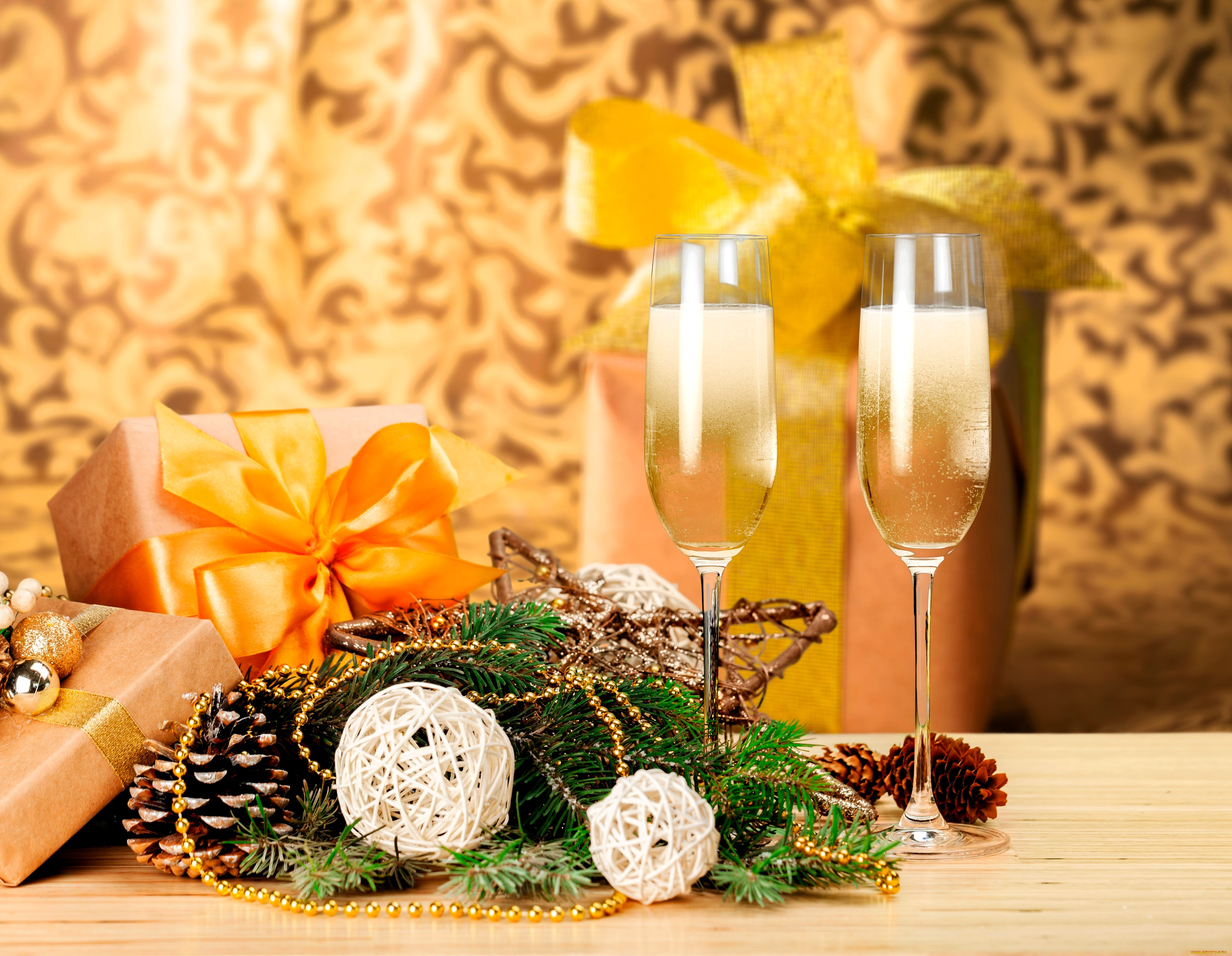 праздничные, подарки, и, коробочки, бокалы, подарки, украшения