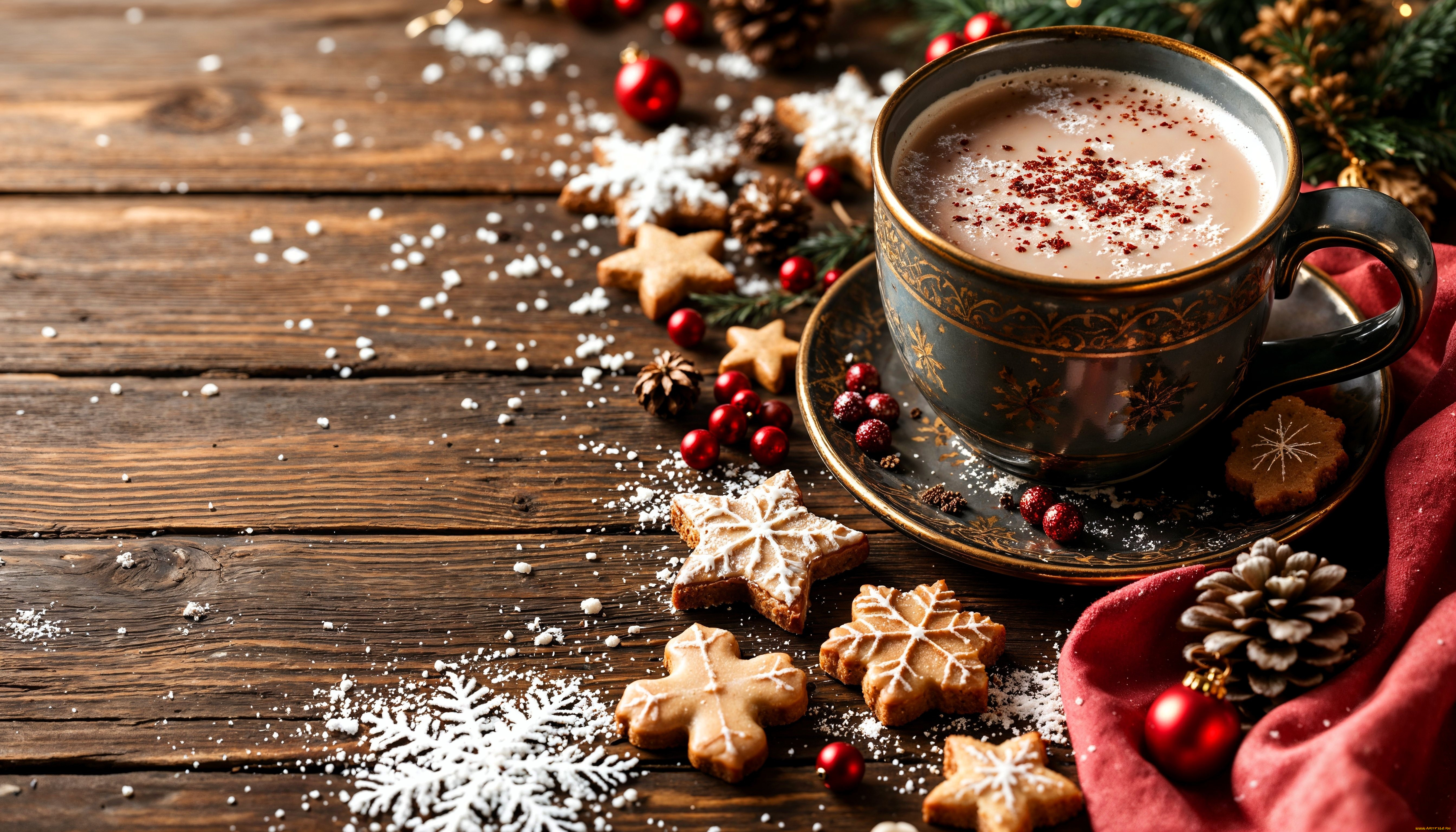 праздничные, угощения, чашка, напиток, блюдце, печенье, шишки