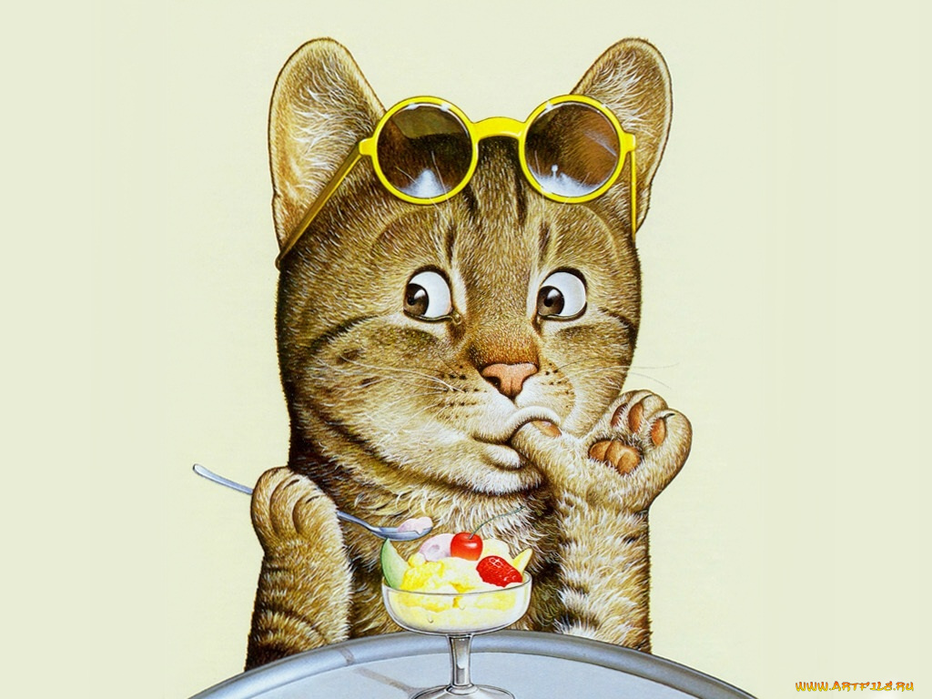 рисованные, животные, коты